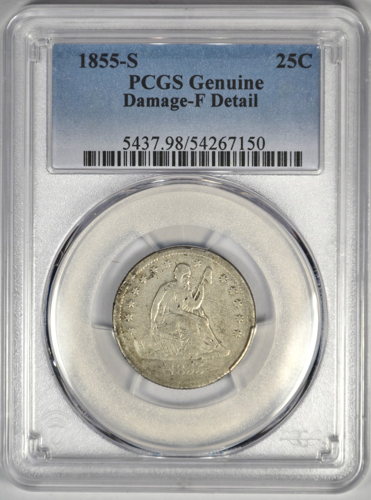 1855-S SEATED LIBERTY QUARTER ~ PCGS FINE DETAIL 1855-S SEATED LIBERTY QUARTER ~ PCGS FINE DETAIL