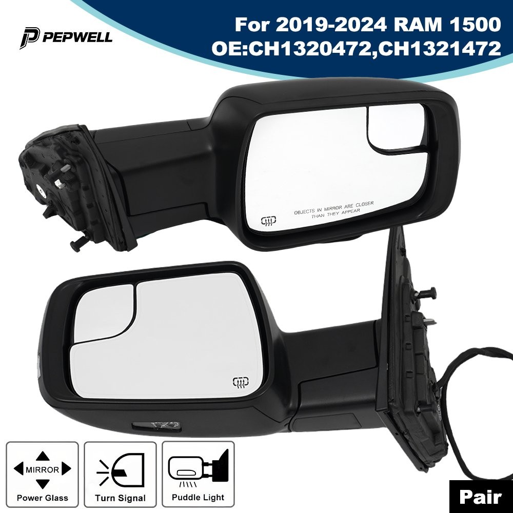 2X Left Right Heated Mirrors for Ram 1500 2019-2024 w Power Folding Puddle Light