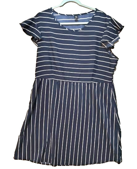 SHEIN Curve Dress Womens Size 3XL Blue Striped Short Flutter Sleeve Fit Flare