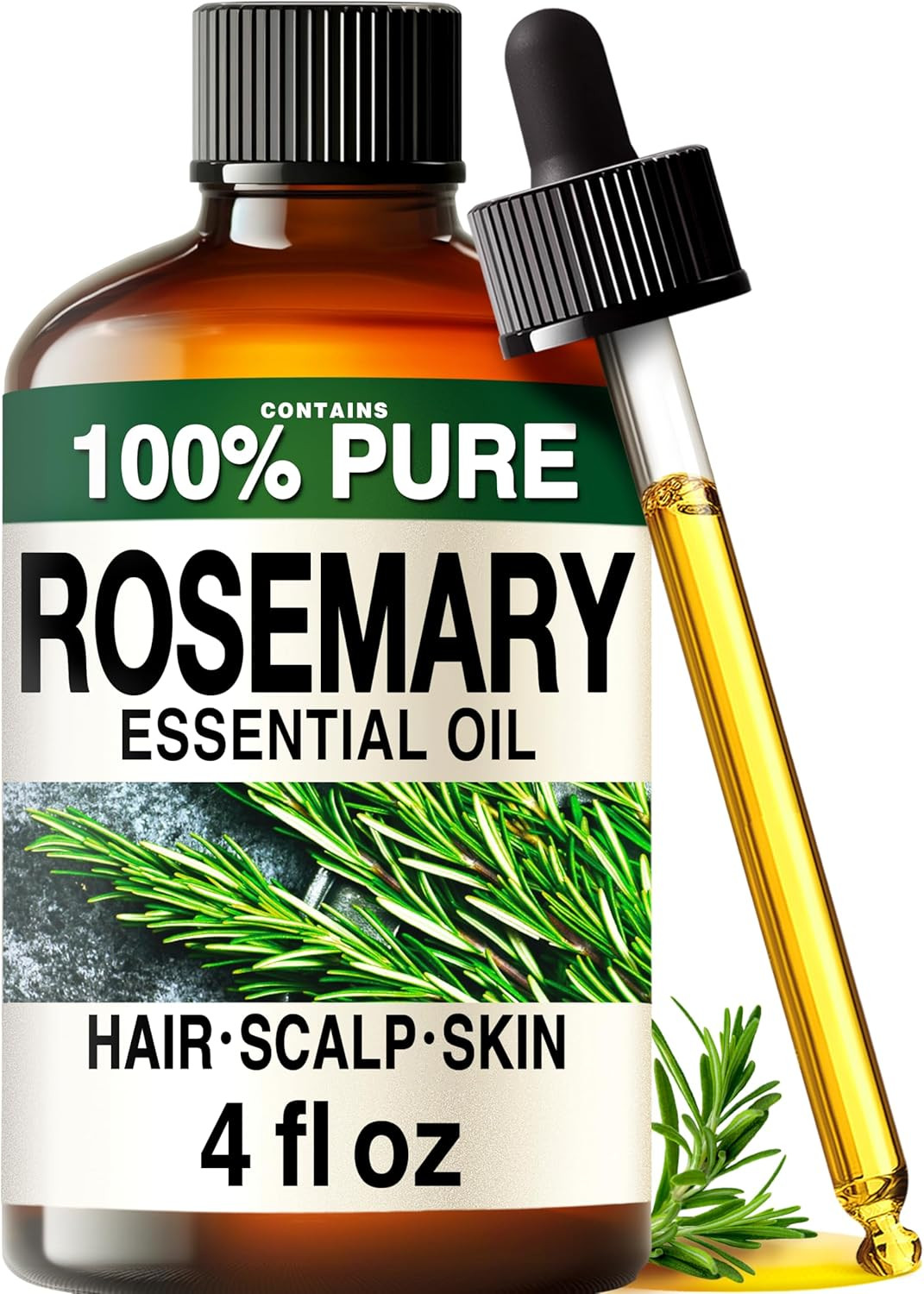 100% Pure Rosemary Essential Oil for Hair, Undiluted - 4 Fl Oz 100% Pure Rosemary Essential Oil for Hair, Undiluted - 4 Fl Oz