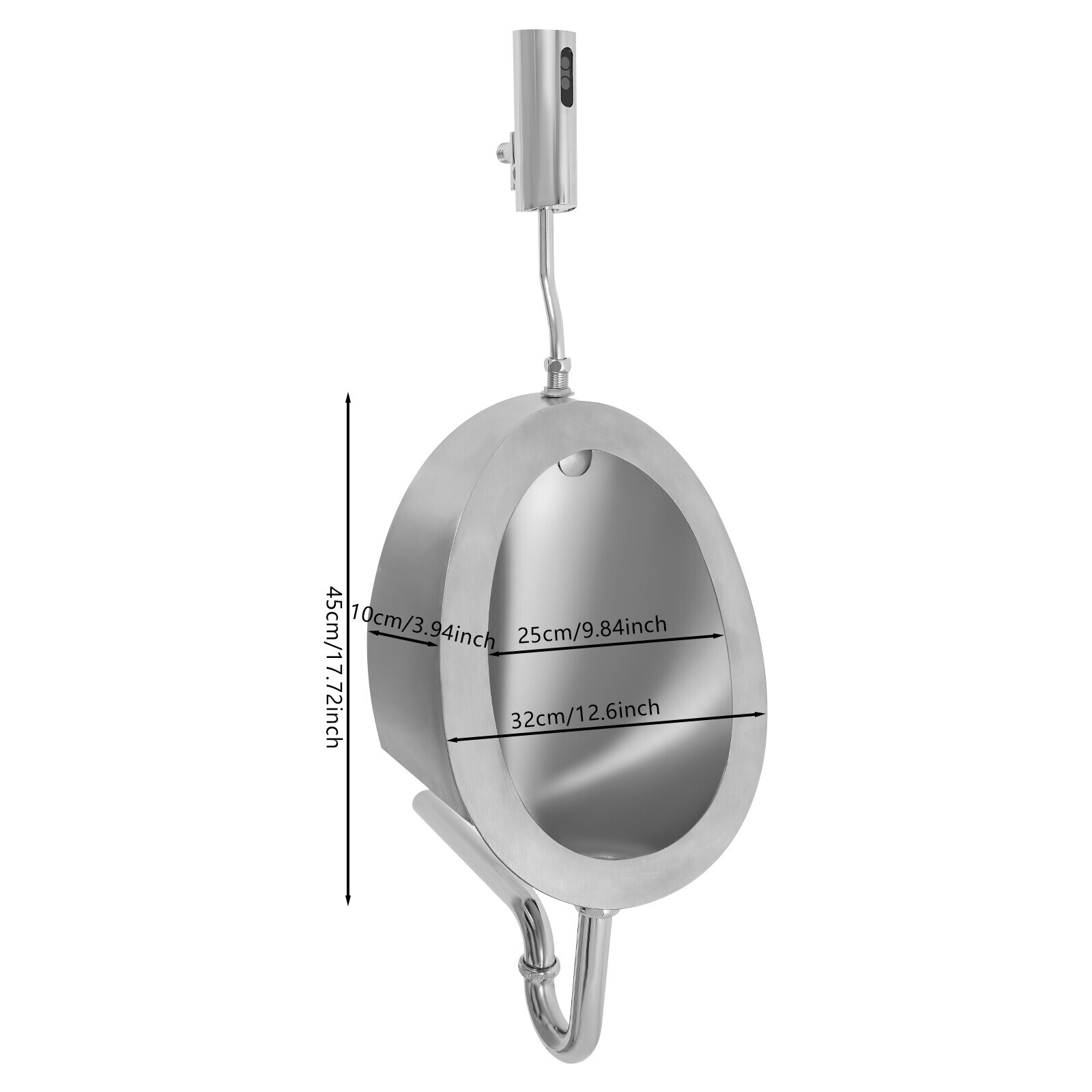 Urinals Oval Silver Stainless Steel Sensing Urinal for Men\'s Adult Wall Mounted