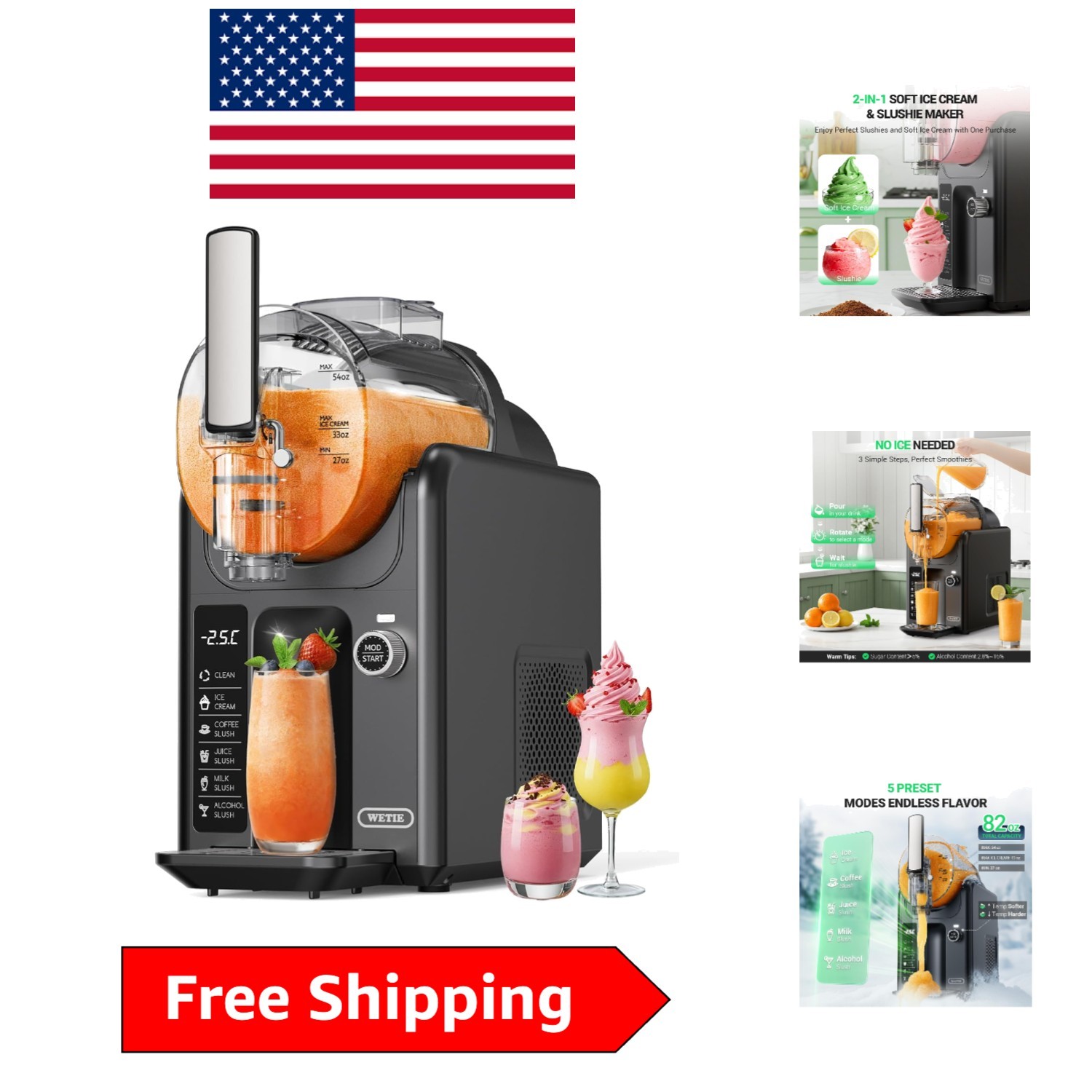 Versatile 5-in-1 Slushie & Ice Cream Maker with Hygienic Self-Cleaning Design