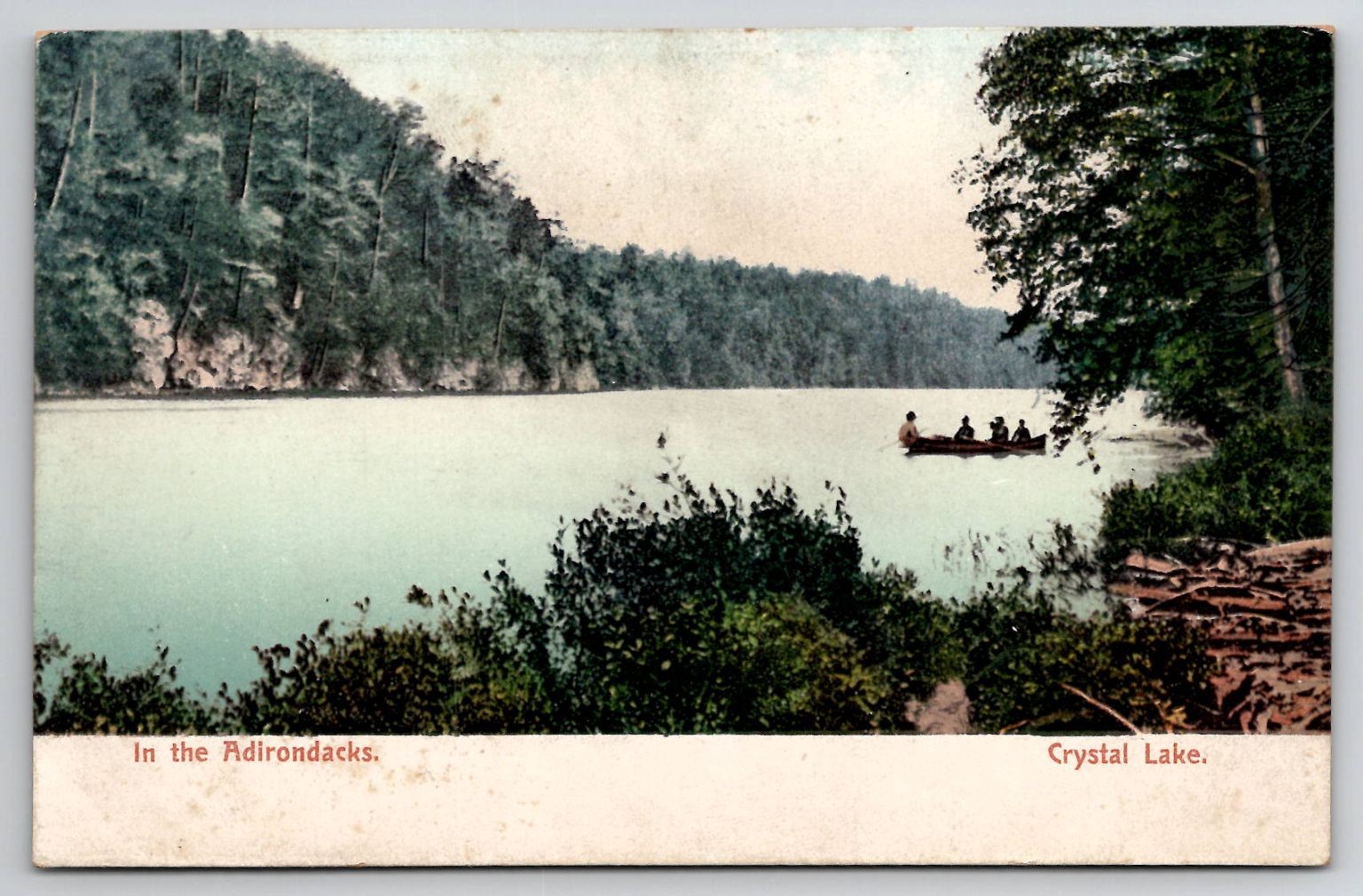 Adirondacks Crystal Lake Canoe Postcard c1907-1914 Rochester News Co.