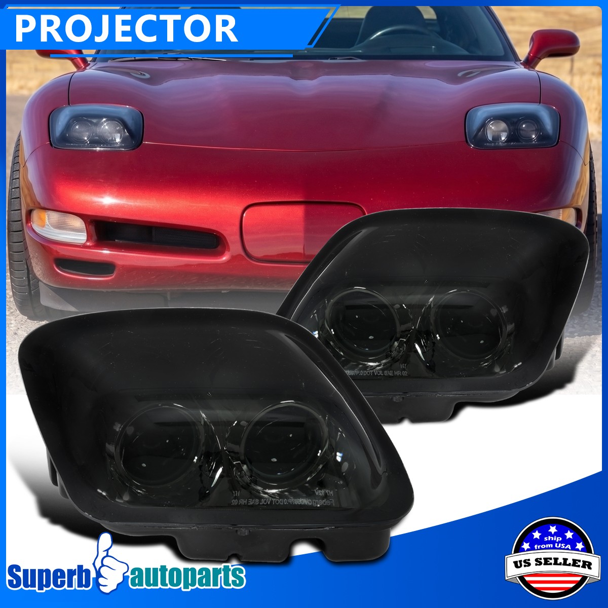 Fits 1997-2004 Chevy 97-04 Corvette C5 Smoke Dual Projector Headlights Lamps Fits 1997-2004 Chevy 97-04 Corvette C5 Smoke Dual Projector Headlights Lamps