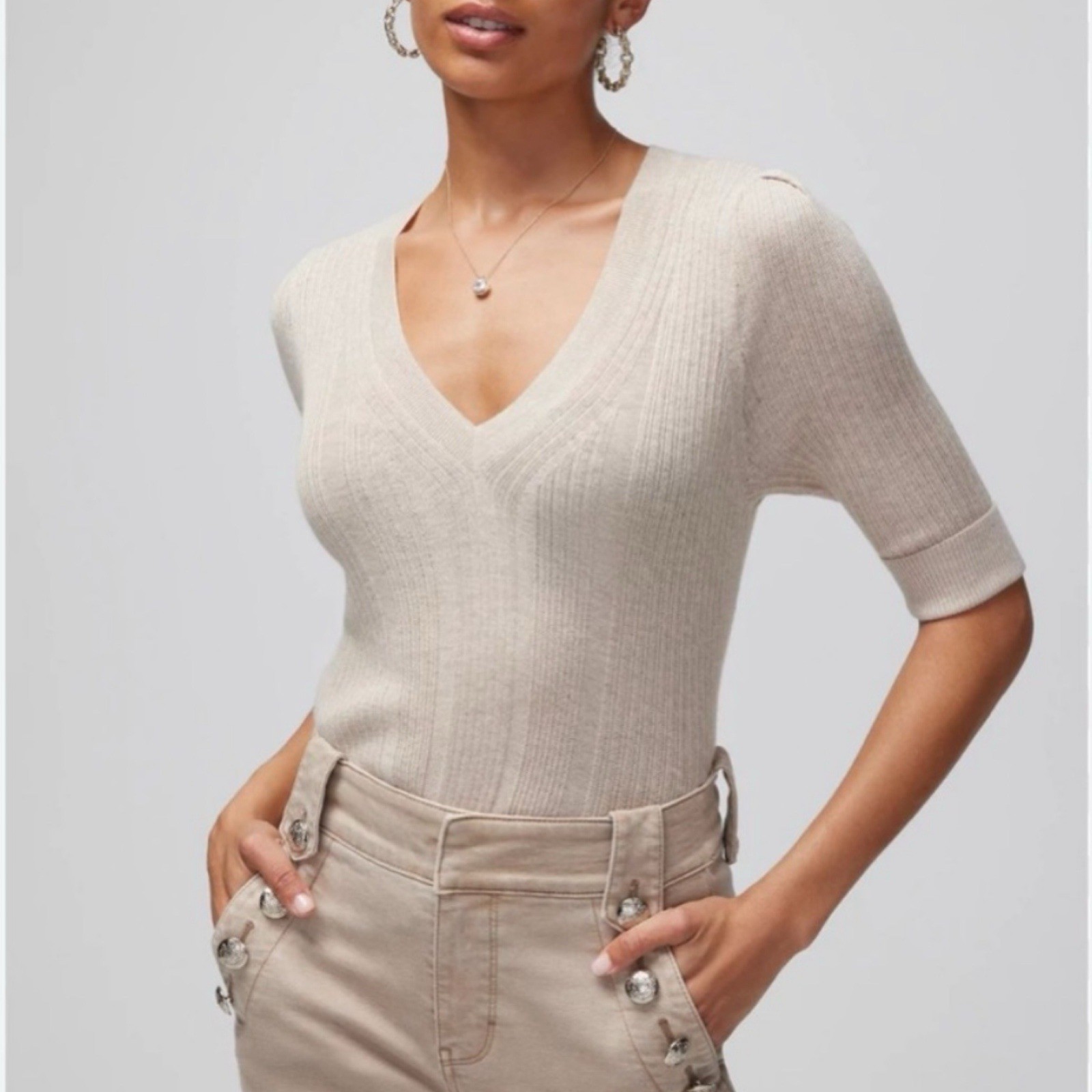 White House Black Market Cashmere Blend Half Sleeve Sweater White House Black Market Cashmere Blend Half Sleeve Sweater