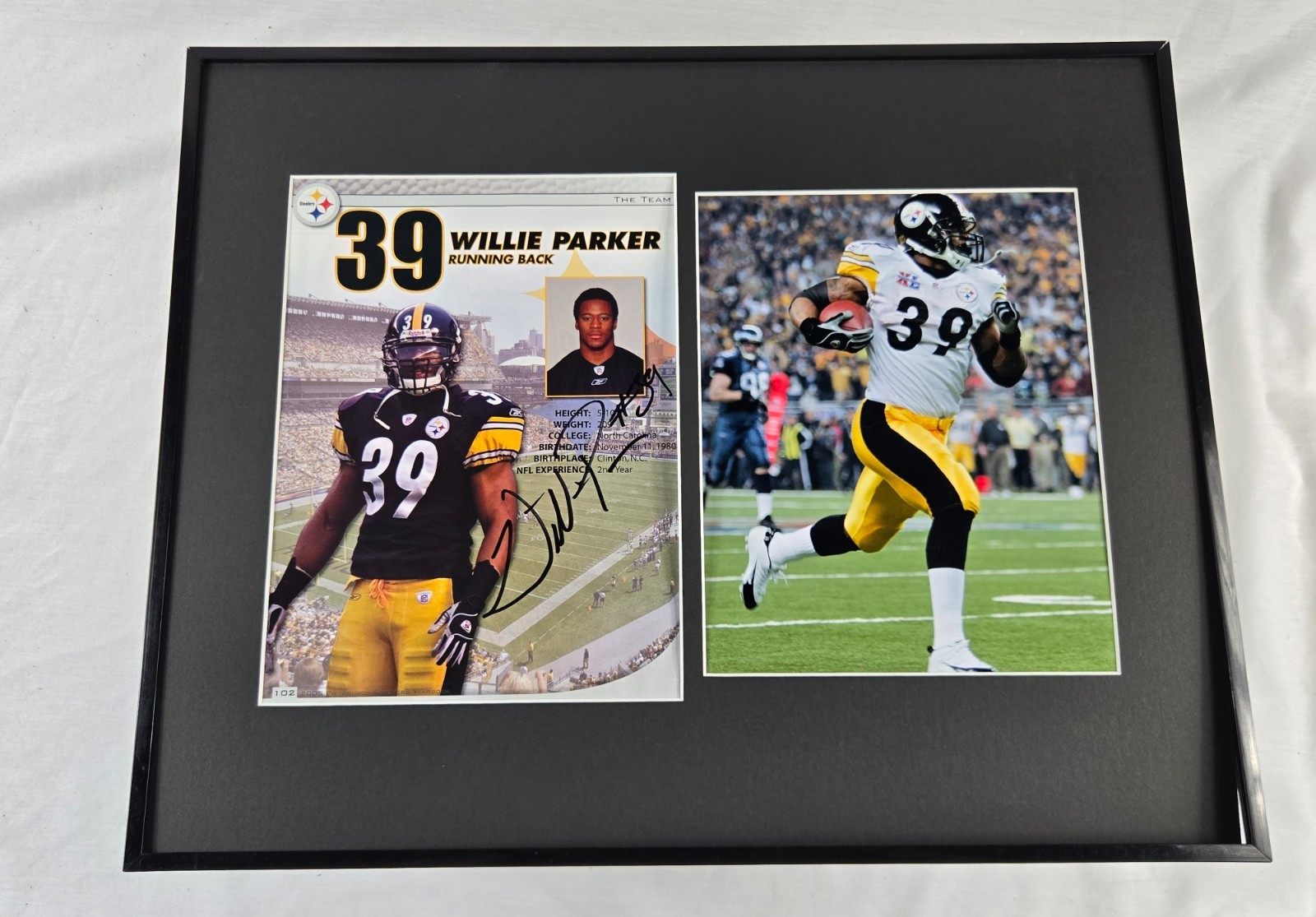 Willie Parker Signed Photo Display Framed 16x20 Steelers