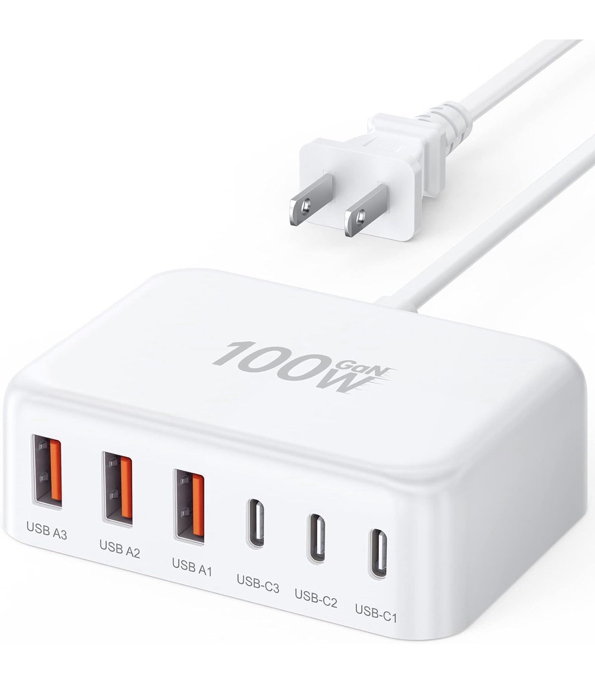 [2026 Updated] USB C Fast Charger, 100W GaN 6 Port Type C Charging Station Hu...