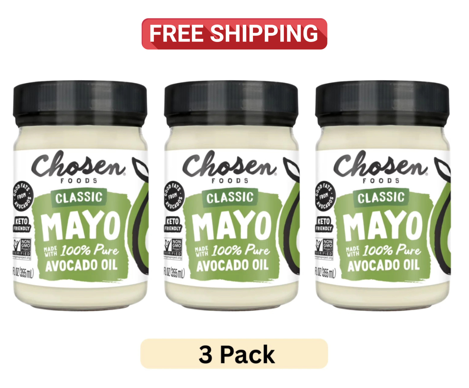 (3 Pack ) Chosen Foods 100% Pure Avocado Oil-Based Classic Mayonnaise 12 Oz Jars (3 Pack ) Chosen Foods 100% Pure Avocado Oil-Based Classic Mayonnaise 12 Oz Jars