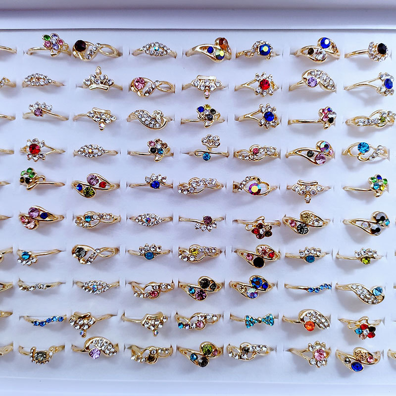 5-50Pcs Wholesale Colorful Crystal Mixed Rings Bulk Finger Band Ring Jewelry Lot