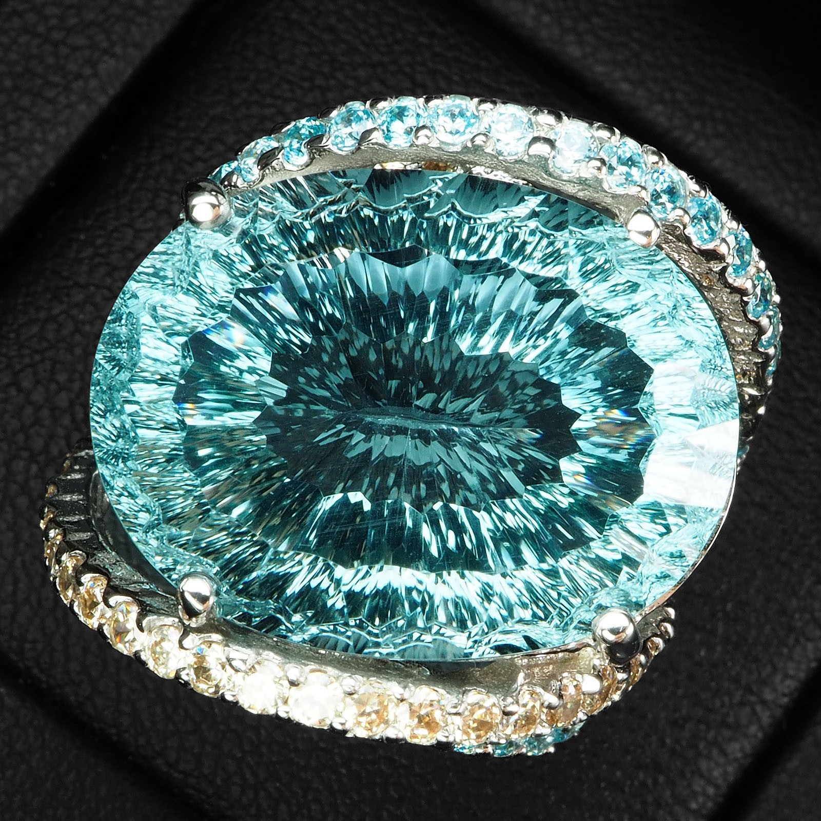 Luxurious Sky Blue Aquamarine Concave 26.85Ct 925 Sterling Silver Handmade Rings