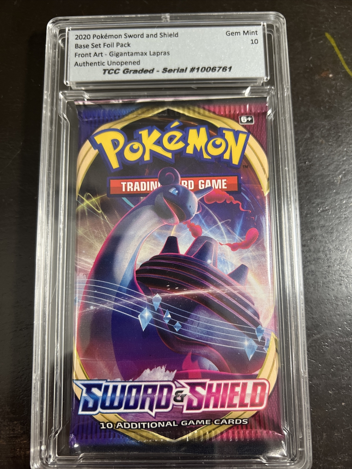 2020 Pokemon Sword & Shield Foil Pack Lapras Front Art TCC Graded Gem Mint 10