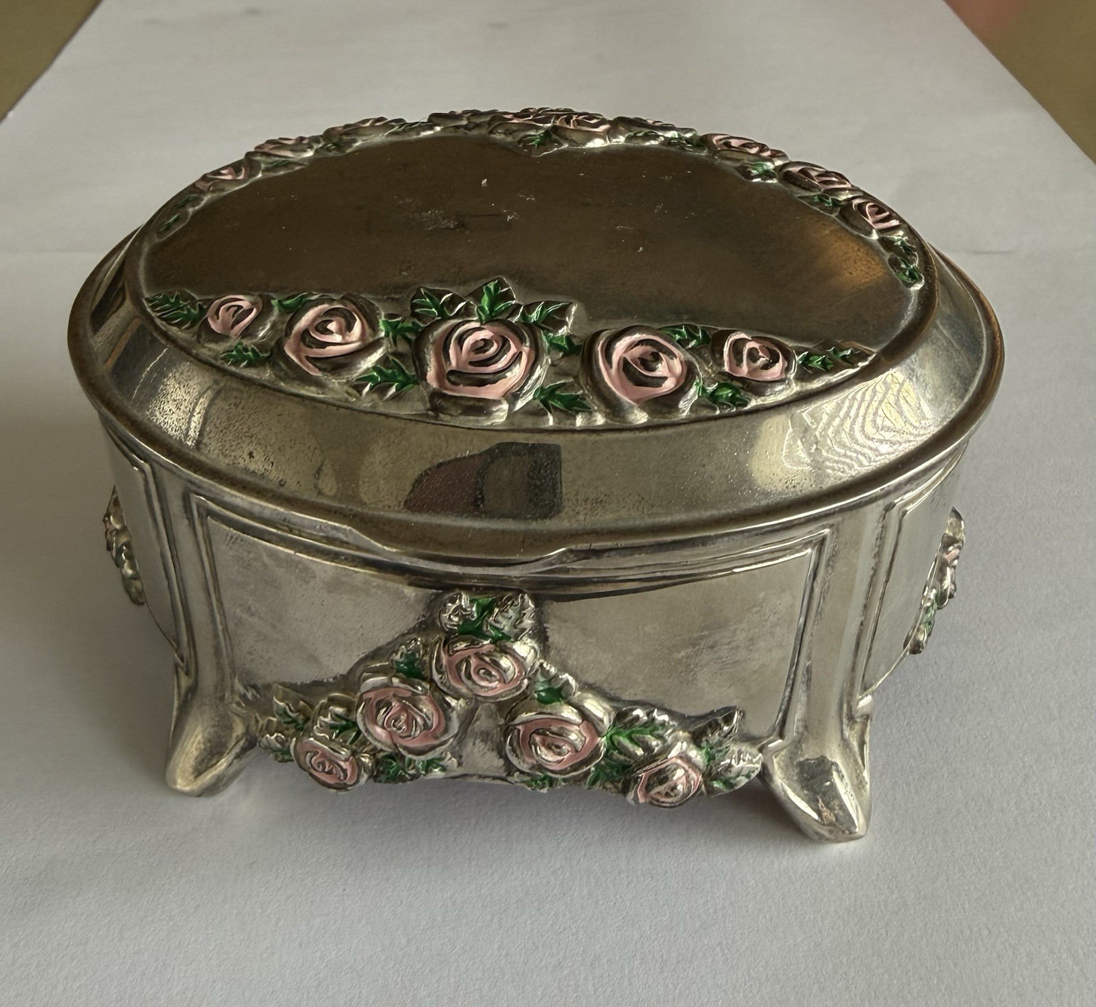Vintage Things Remembered Silver Plated Footed Jewelry Box Pink Roses Velvet Vintage Things Remembered Silver Plated Footed Jewelry Box Pink Roses Velvet