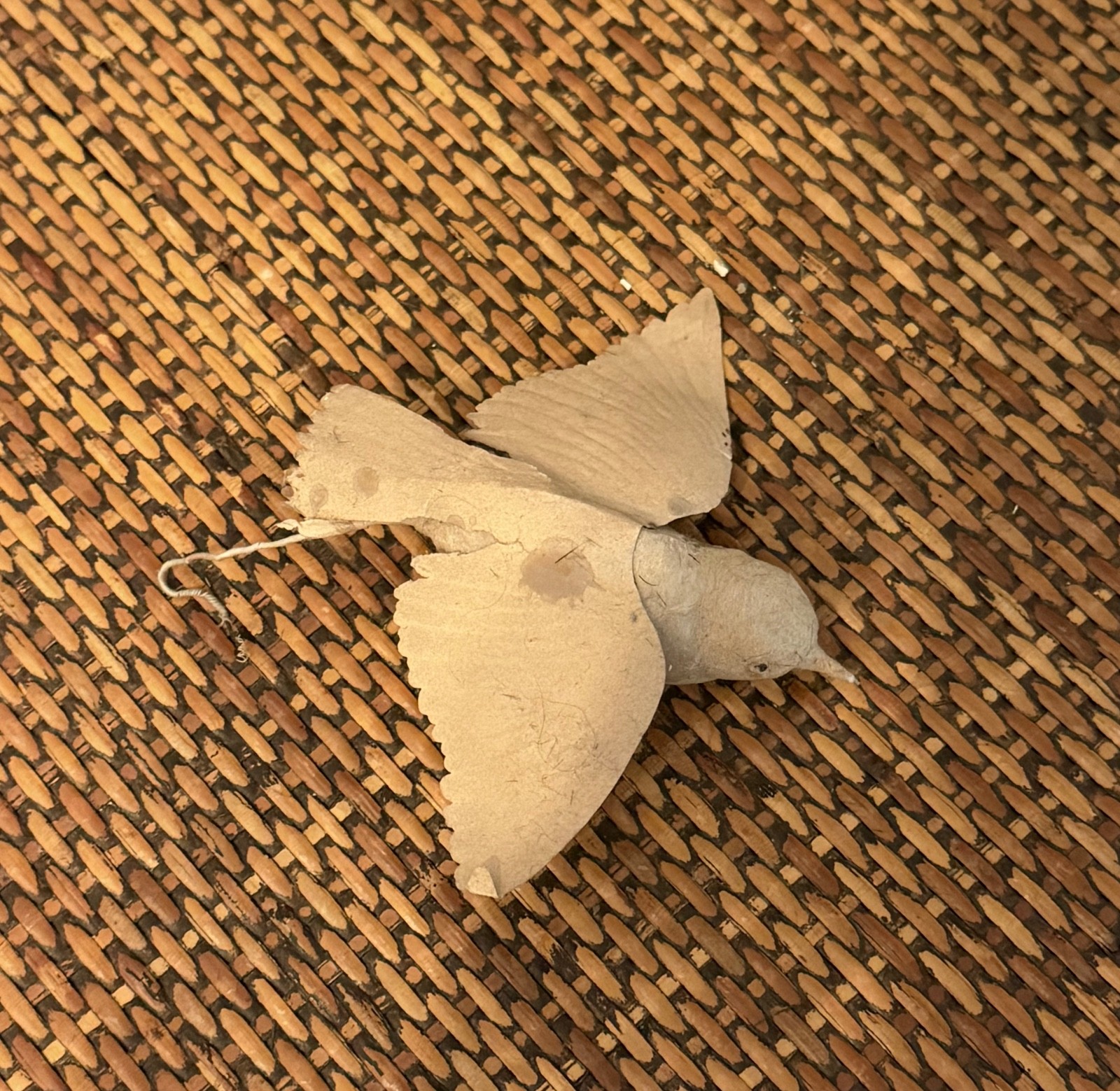 Antique German Spun Cotton Bird, Paper Wings, C. 1900 Antique German Spun Cotton Bird, Paper Wings, C. 1900