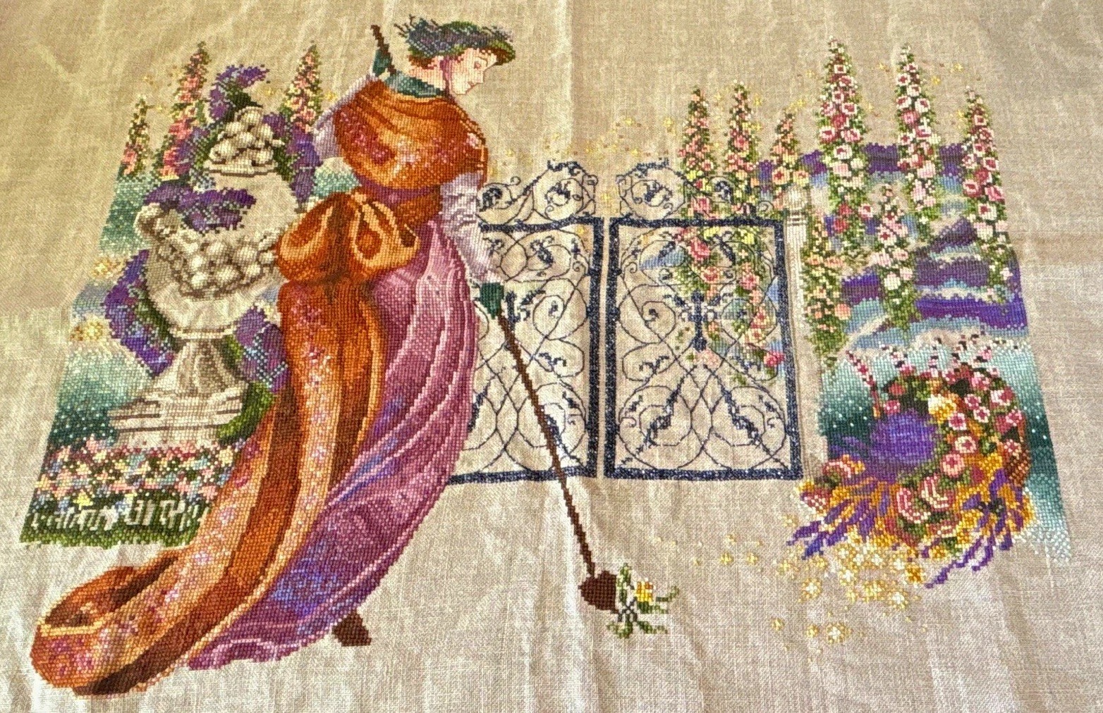 Finished Cross Stitch Mirabilia My Lady's Garden Nora Corbett Completed Unframed