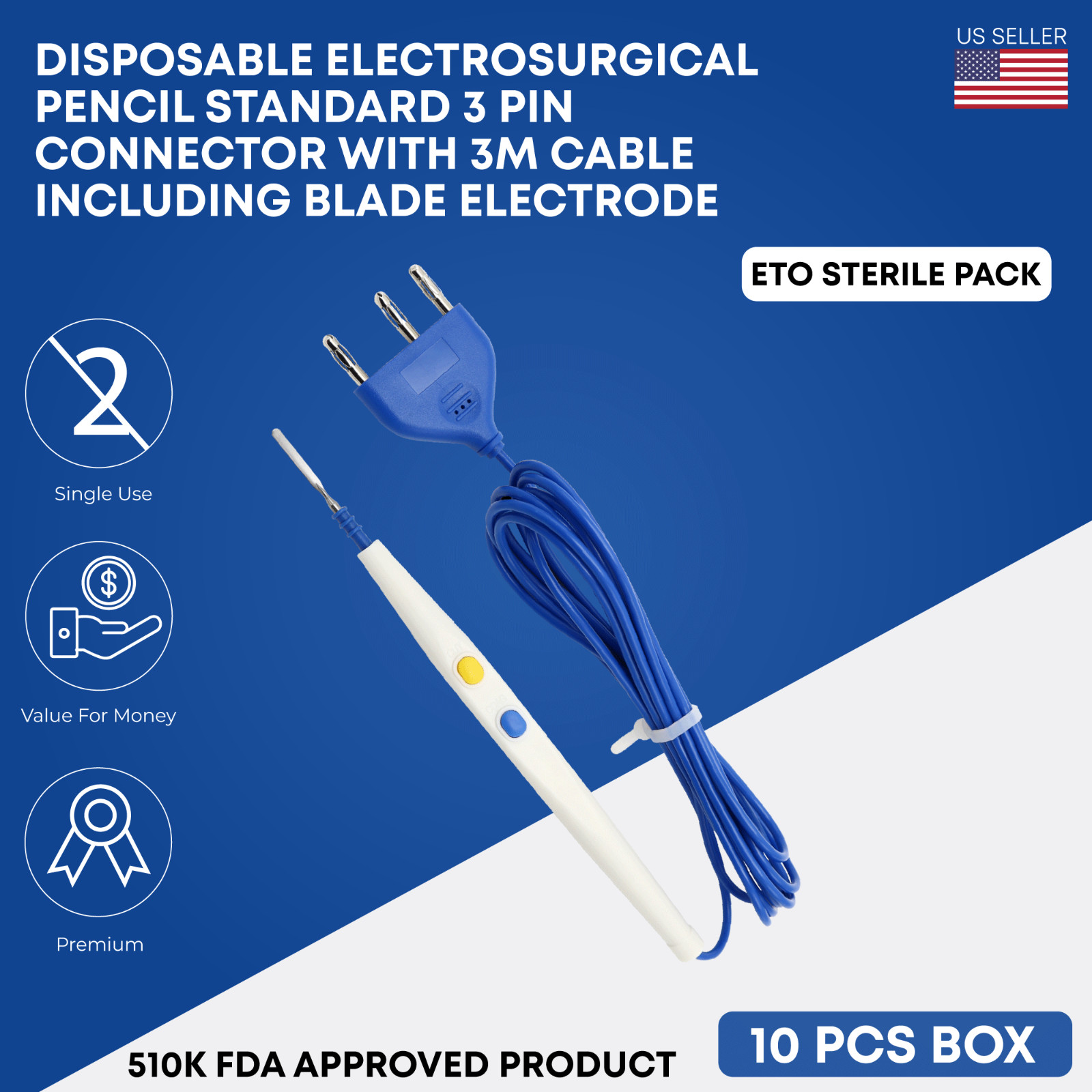 Diathermy ESU Cautery Electrosurgical Pencil with Blade Electrode Box of 10 Pcs Diathermy ESU Cautery Electrosurgical Pencil with Blade Electrode Box of 10 Pcs
