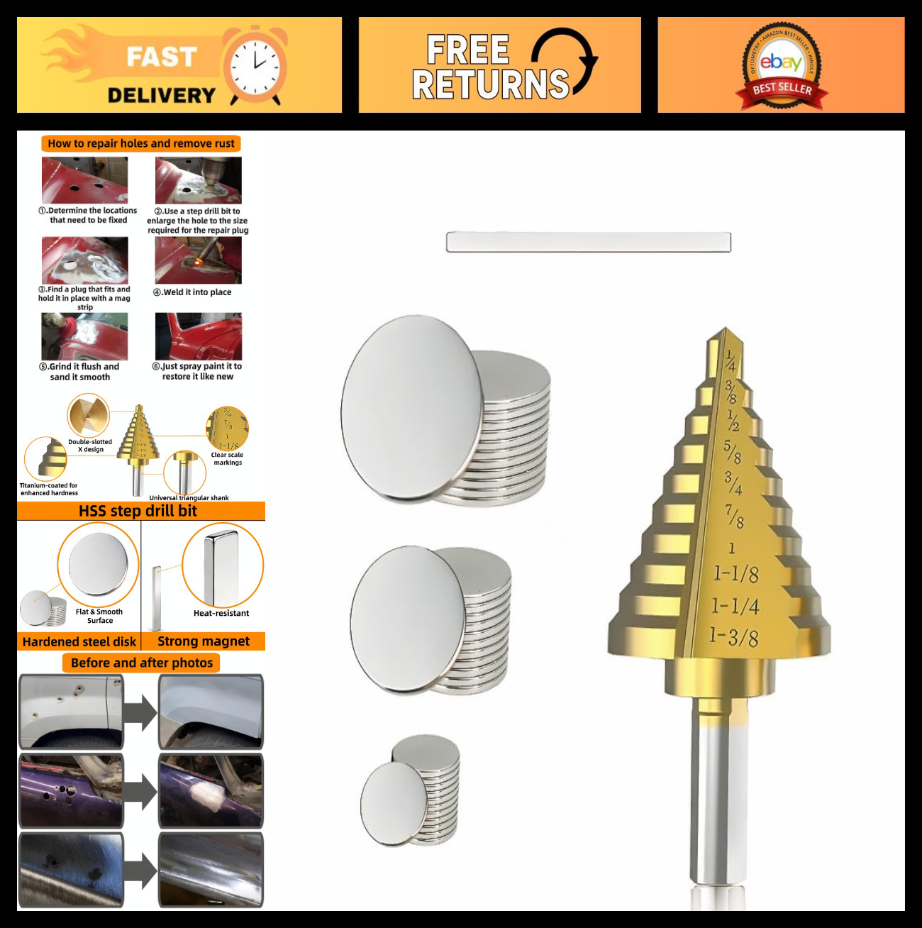 38-Pc Steel Hole Plug Welding Kit | 36 Plugs 0.75\