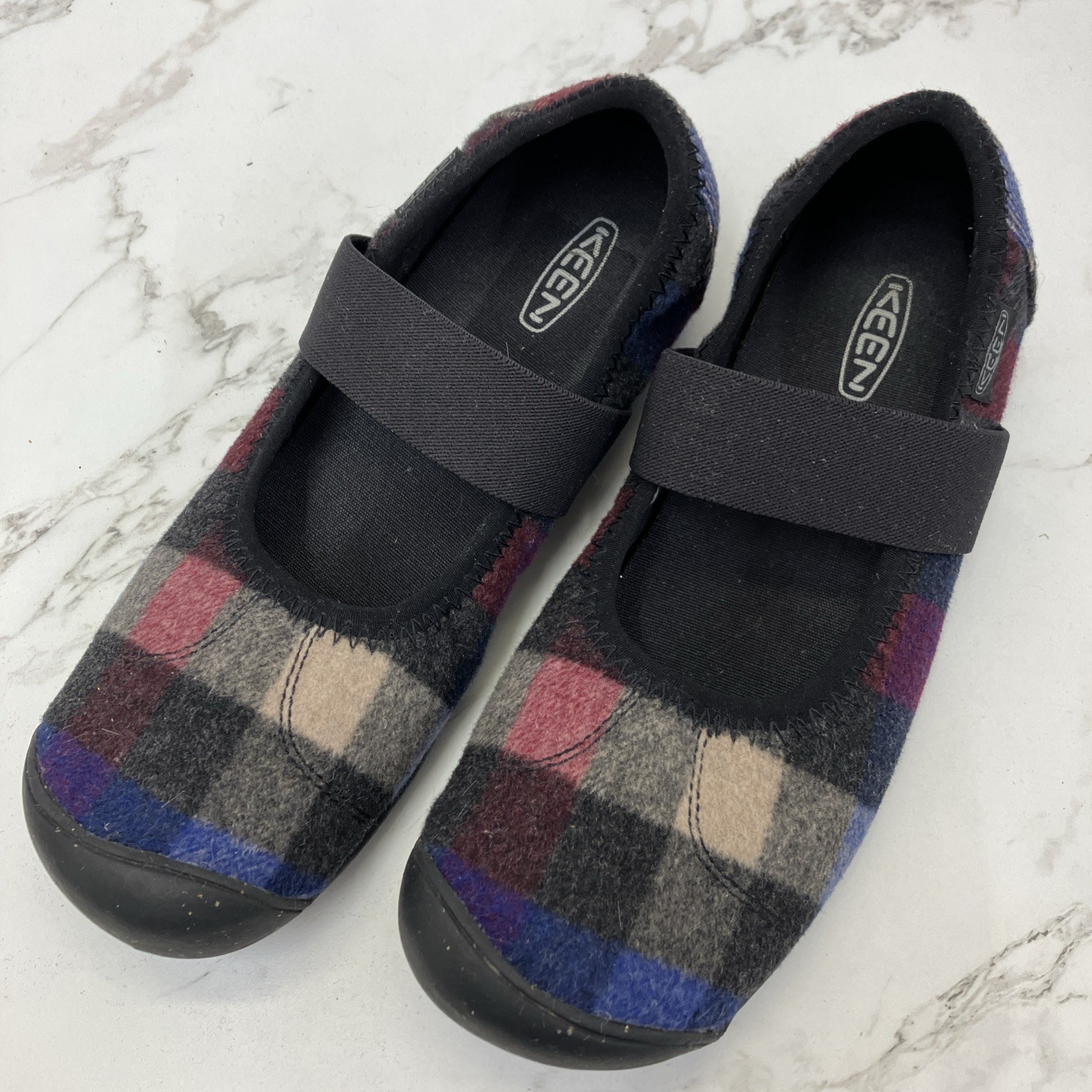 KEEN Wool Sienna Mary Jane Shoes Womens 7.5 EU 38 Black Blue Red Slip On