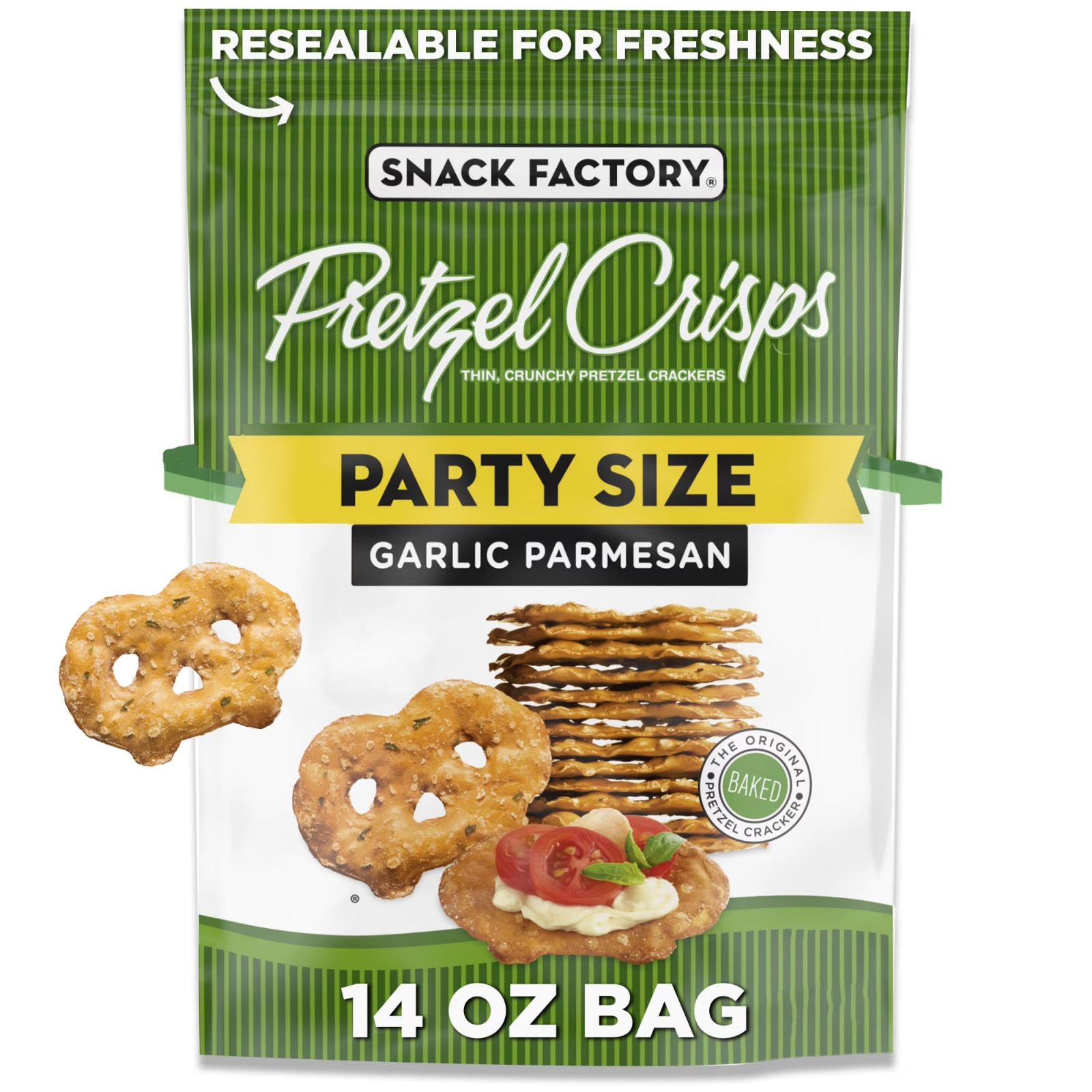 Snack Factory Garlic Parmesan Pretzel Crisps, 14 oz Party Size Bag...