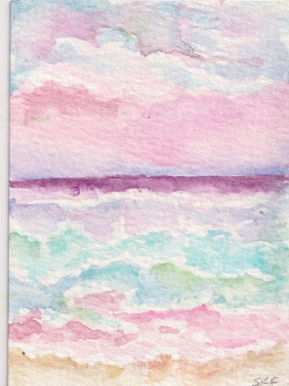 Original ACEO art Seascape, Ocean, Beach View, Sunset, Vertical Original ACEO art Seascape, Ocean, Beach View, Sunset, Vertical