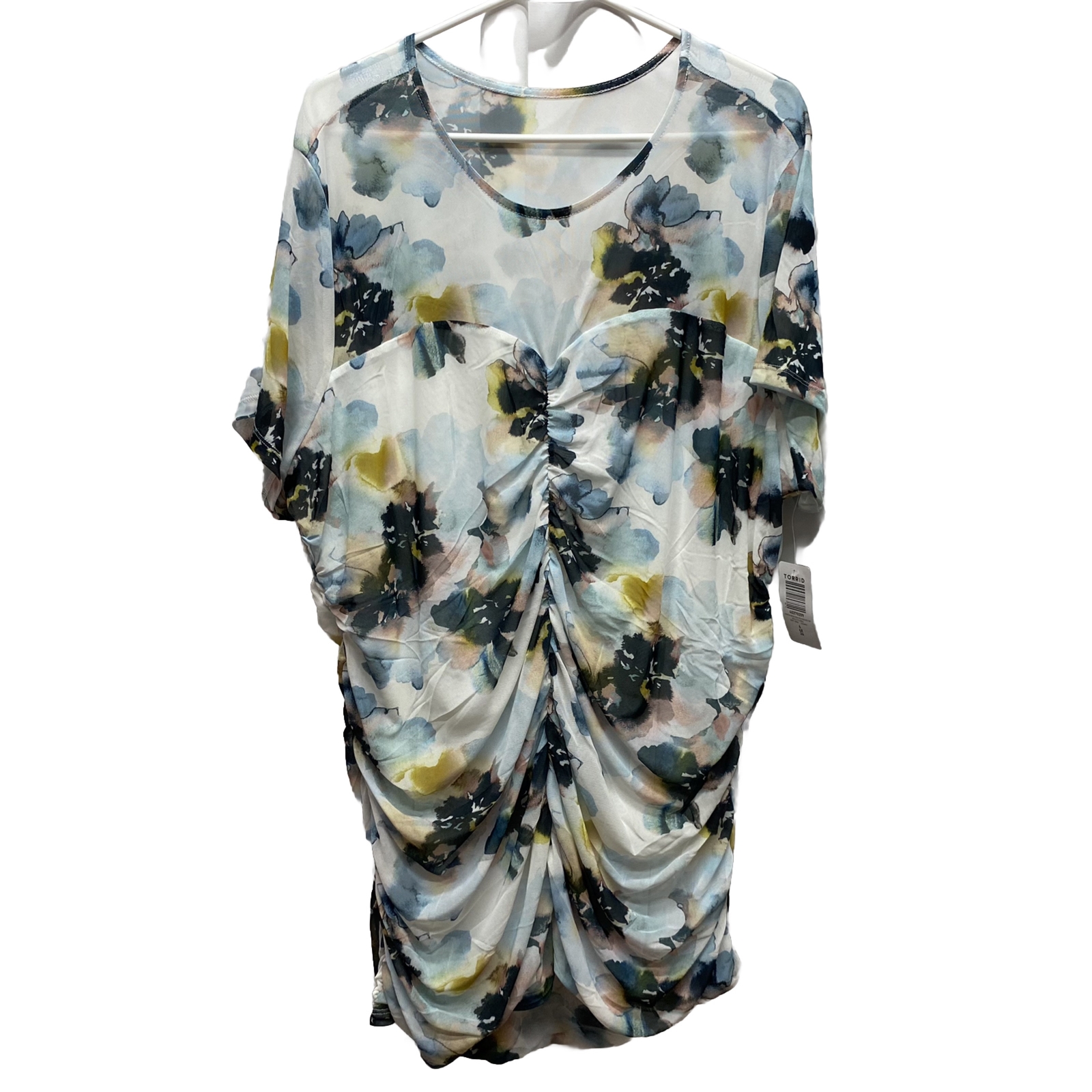 Torrid womens shirt size 4X (26) floral ruffle ruched blouse  short sleeve new