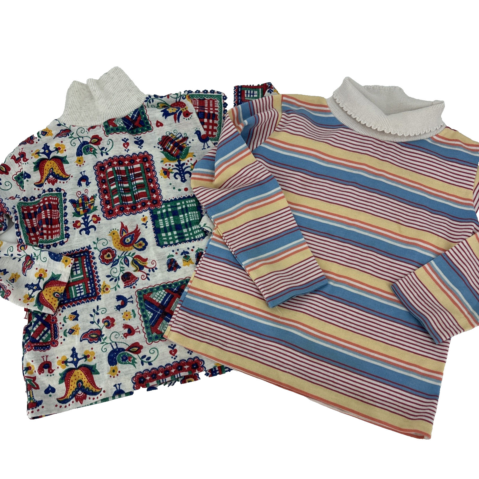 Vintage 70s Healthtex Girls Shirt Lot 6X Long Sleeve Turtleneck Stripe Floral