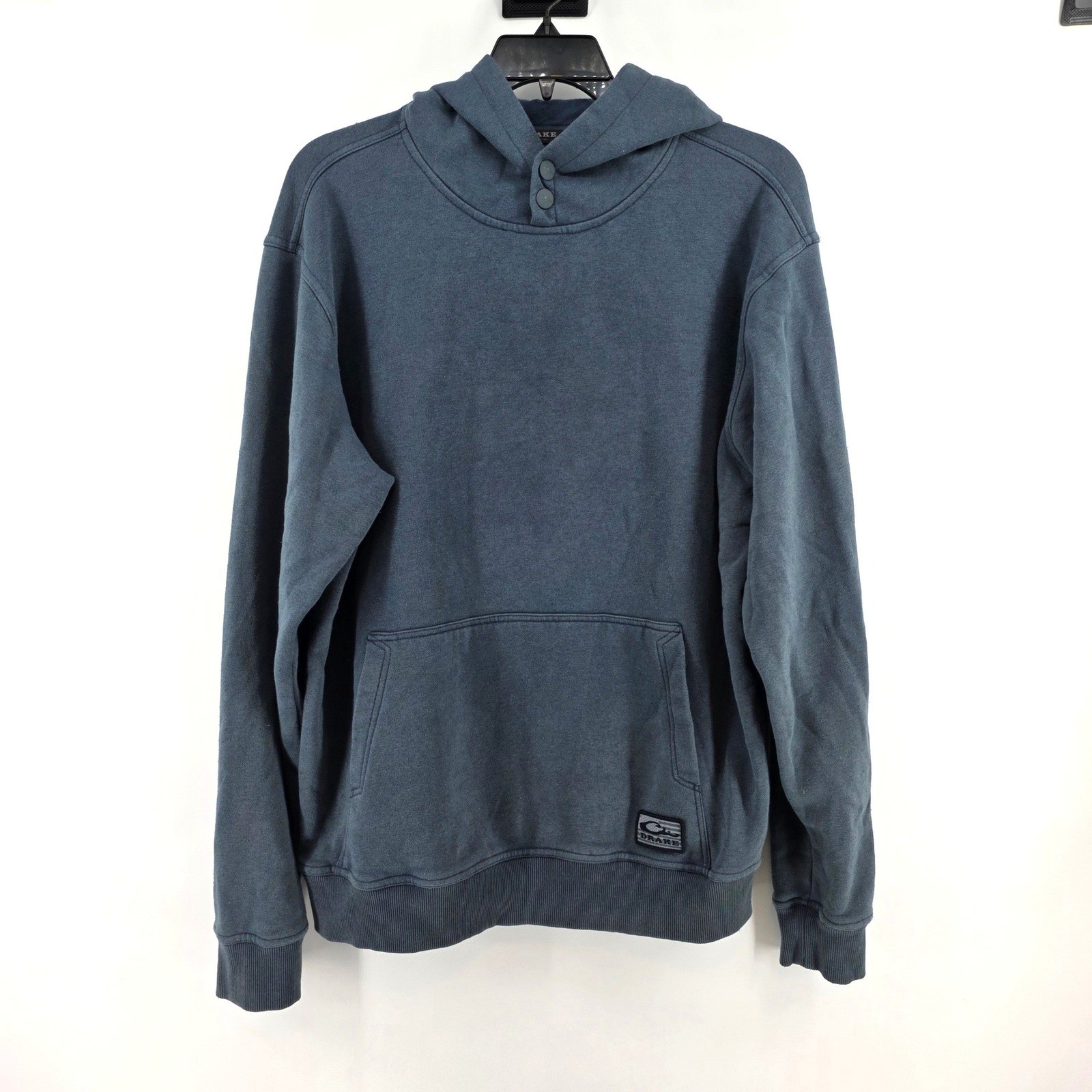 Drake Waterfowl Mens Blue Snap Neck Hoodie Pullover Large Logo Patch Sweatshirt Drake Waterfowl Mens Blue Snap Neck Hoodie Pullover Large Logo Patch Sweatshirt