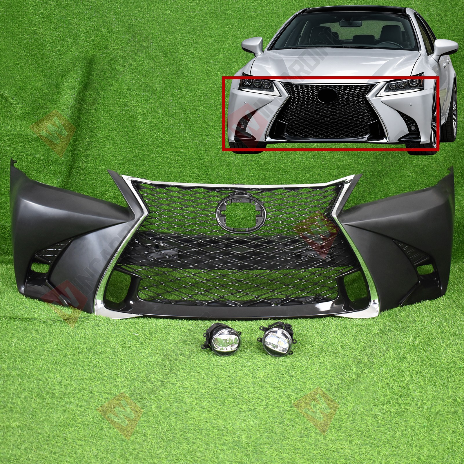 For 2013-2015 Lexus GS GS350 GS450 Conversion 16+ GSF Front Bumper + Fog Lights