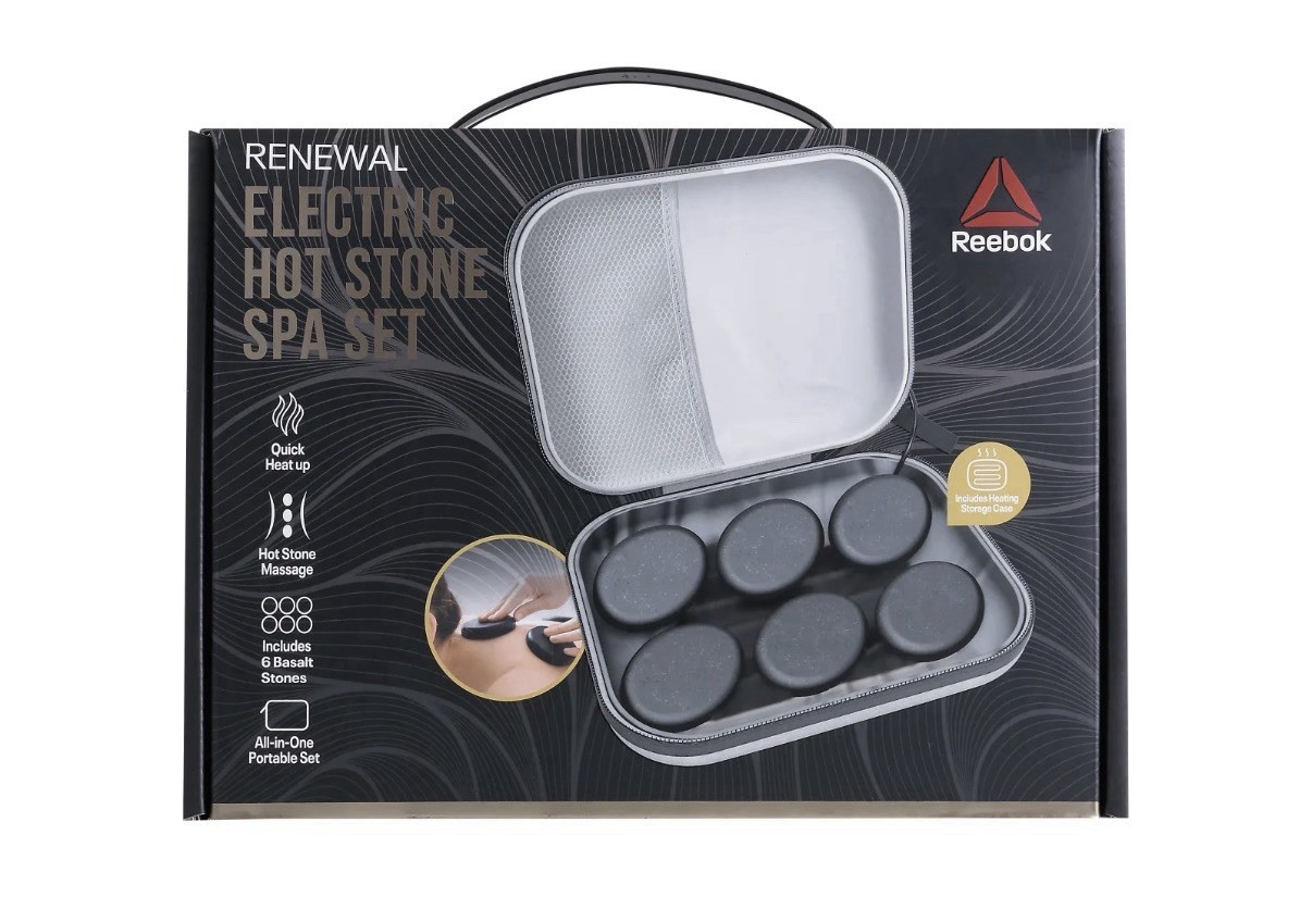 Reebok Renewal Electric Hot Stone Spa Set 6 Basalt Massage Stones Portable Case