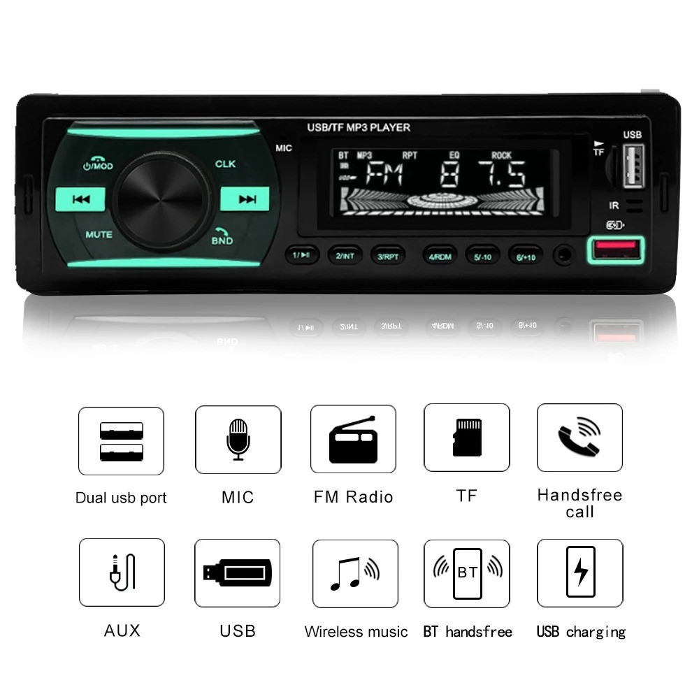 Single Din Car Stereo Bluetooth Receiver with USB FM Radio Aux SD Input Player