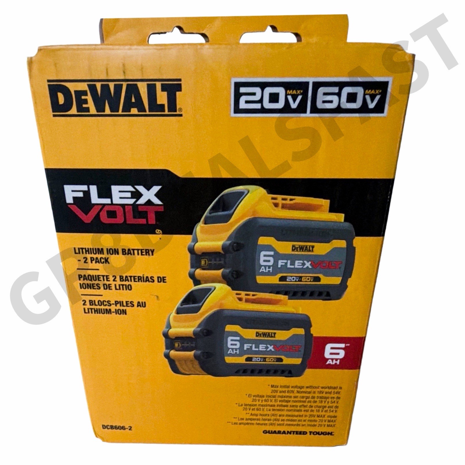 DeWALT 6Ah FLEXVOLT DCB606 Battery Kit 20V/60V MAX LithiumIon GENUINE NEW (2 Pc) DeWALT 6Ah FLEXVOLT DCB606 Battery Kit 20V/60V MAX LithiumIon GENUINE NEW (2 Pc)