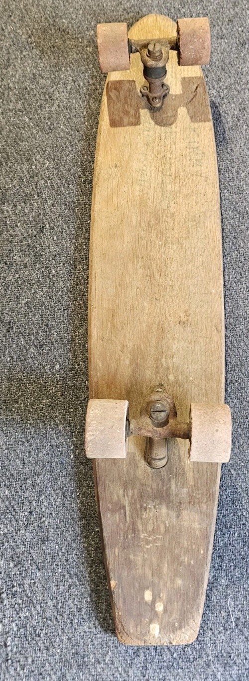 Vintage 1960s Chicago Wooden Skateboard 24” Sidewalk Surfer Clay Wheels Metal... Vintage 1960s Chicago Wooden Skateboard 24” Sidewalk Surfer Clay Wheels Metal...