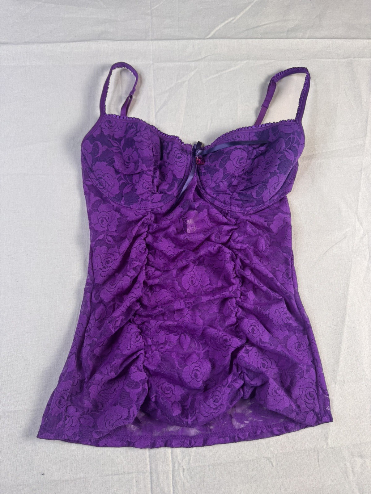 VTG Victoria’s Secret Purple Lace Cami Top NWT Ruched Underwire Bustier Y2K M