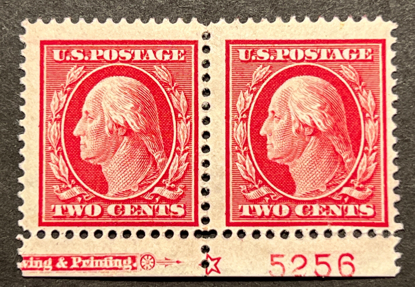 Travelstamps: 1908 US Stamps Scott #332 Two Cent Washington Pair MOGH **NUMBERED