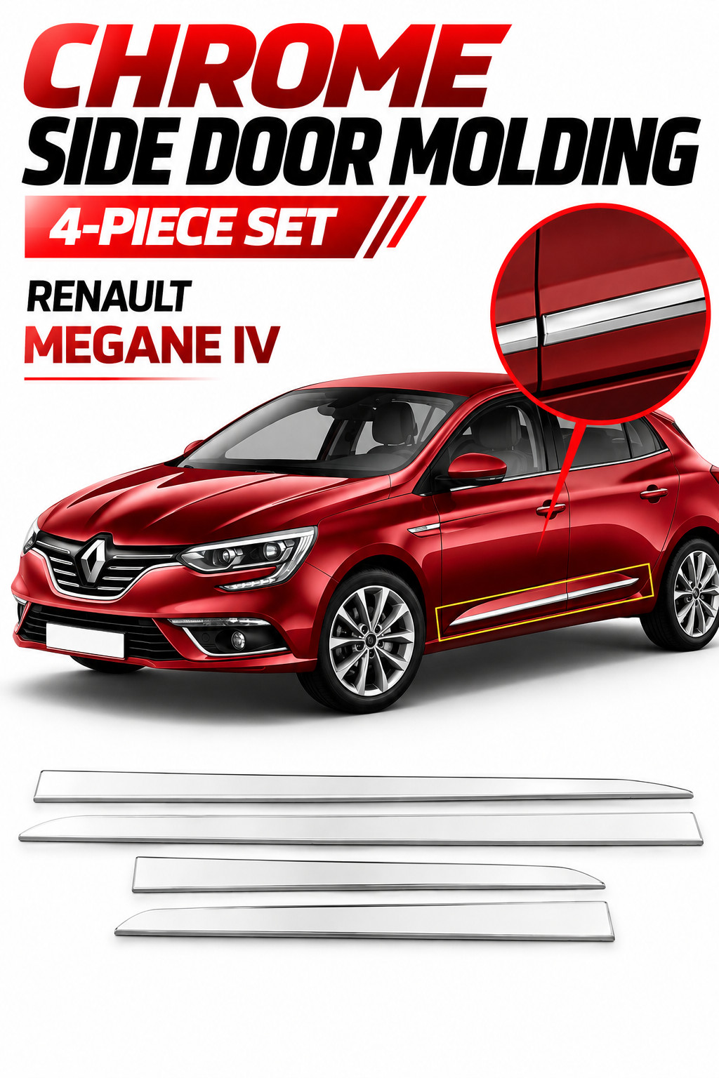 Chrome Door Side Molding Trim for Renault Megane IV 2016–On