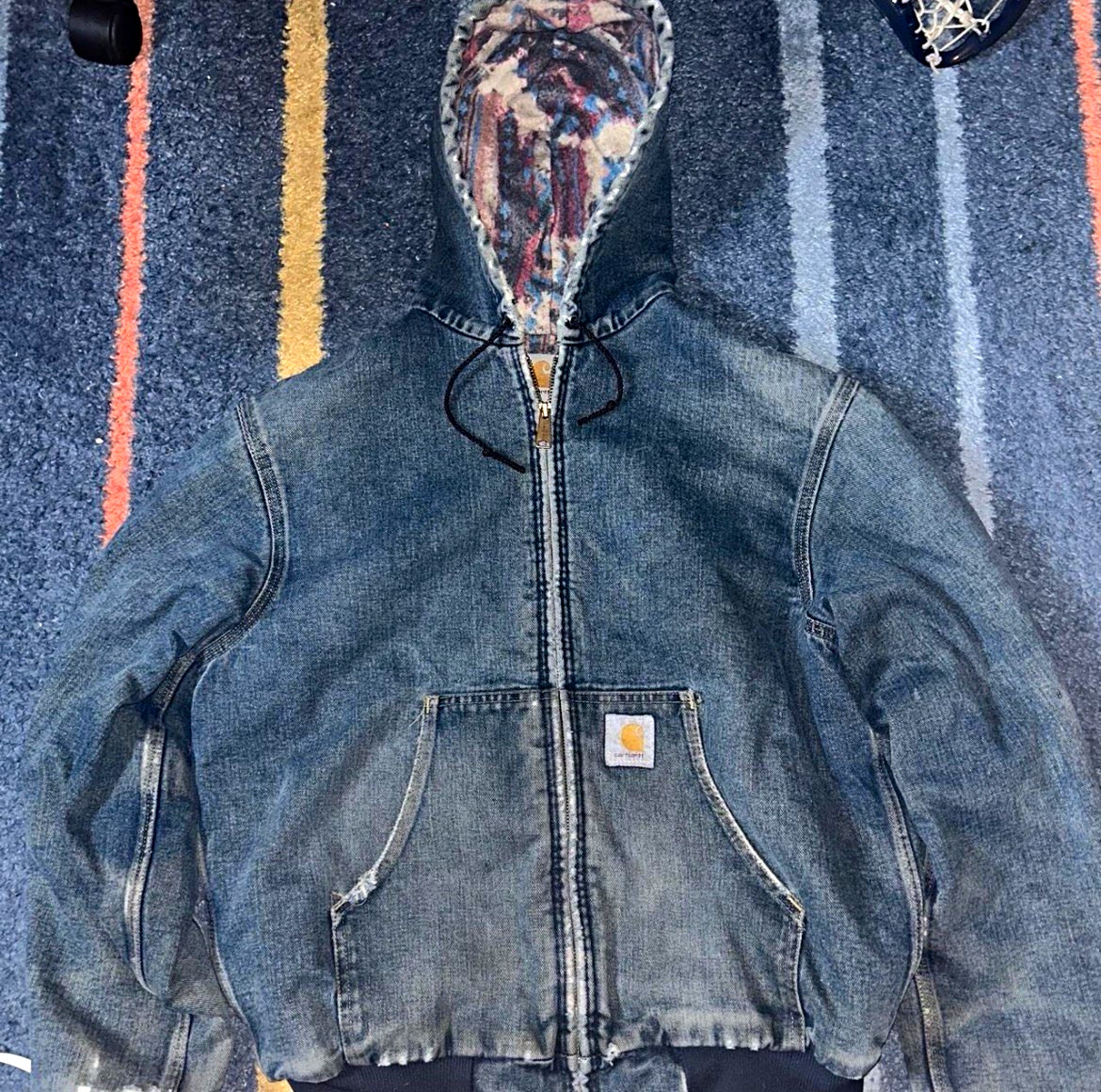 1990s Carhartt Denim Aztec Lined Jacket