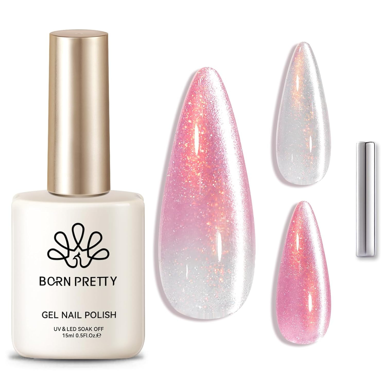 Cat Magnetic Eye Gel Nail Polish,Color Changing Pink Sliver Glitter Cat Magnetic