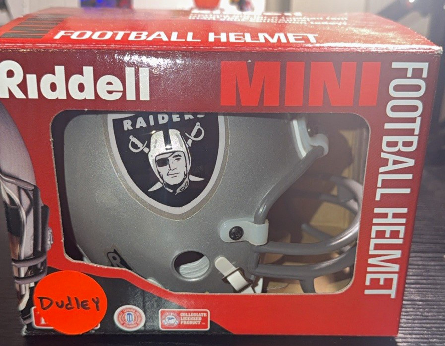 Riddell Oakland Raiders Mini Football Helmet Signed by Dudley #83 TE w/ Box
