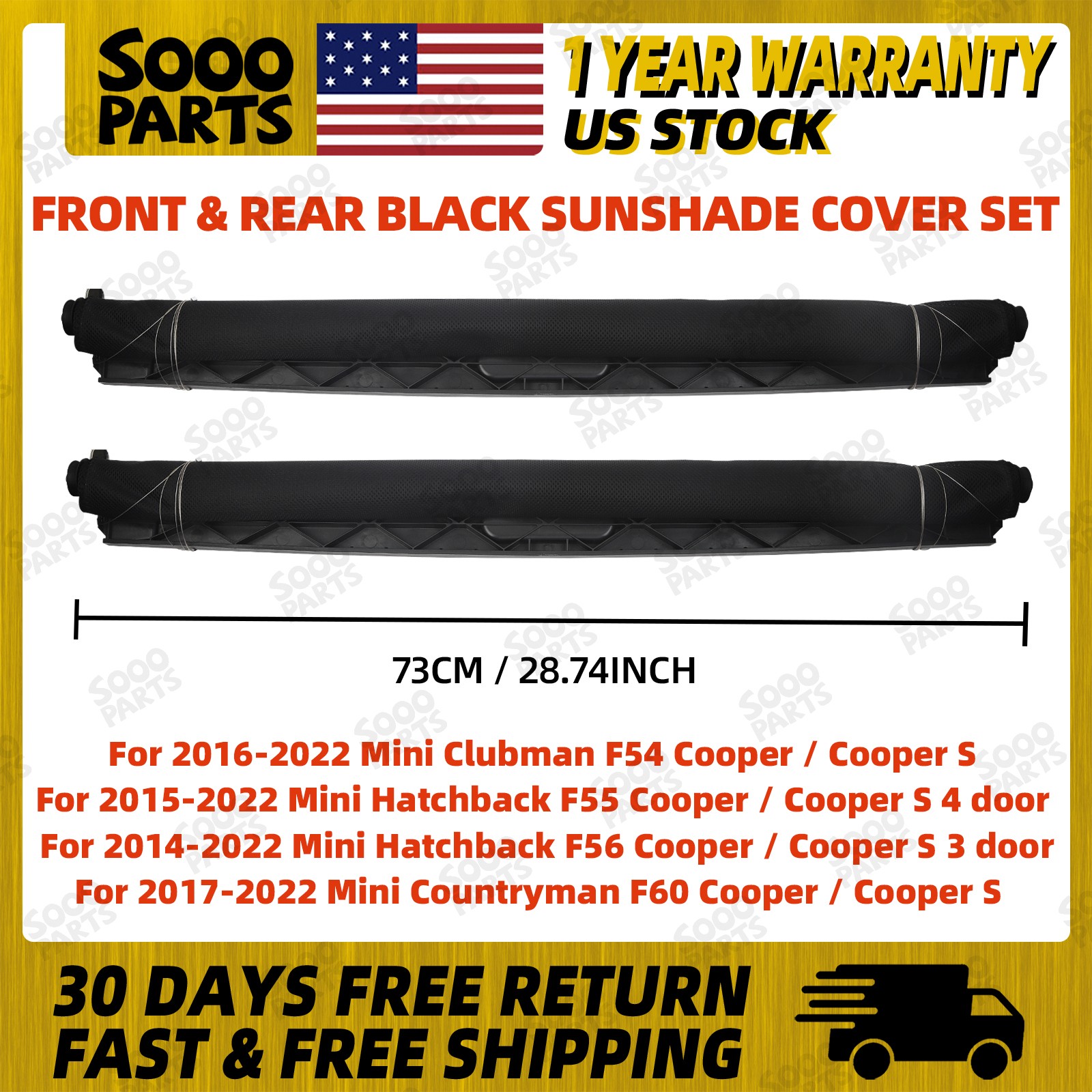 2X Black Sunroof Shade Roll-up Cover For 2014-2022 BMW Mini 54109451245