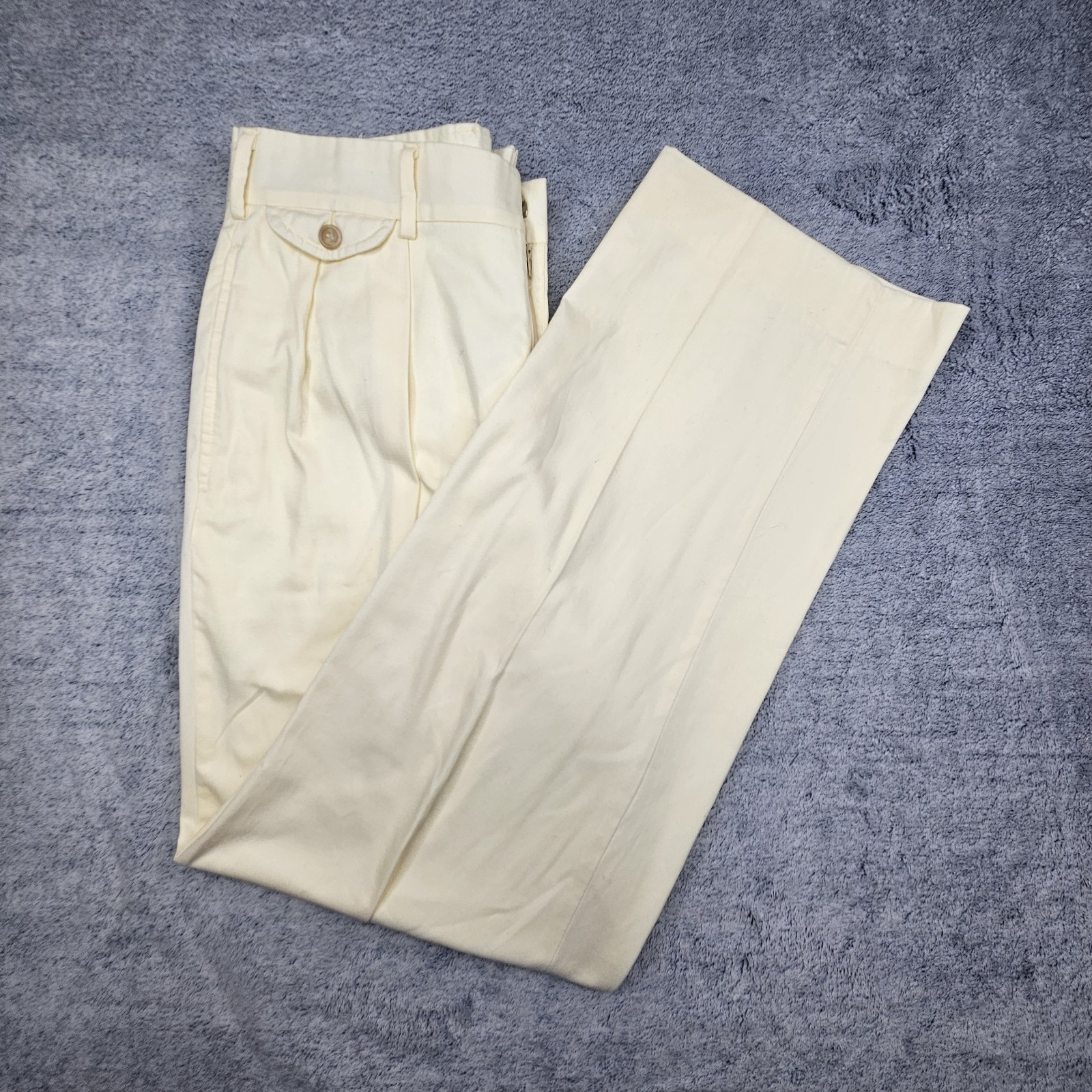 Vintage Brooks Brothers Double Pleated Pants Mens 32x31 Cream Trousers USA Made