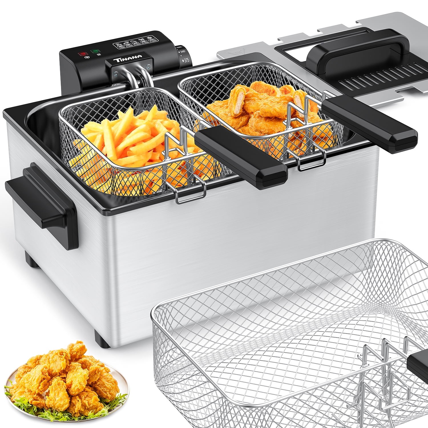 TINANA YH-DF-1 Electric Deep Fryer, 5.3 Quart Capacity, 3 Stainless Steel