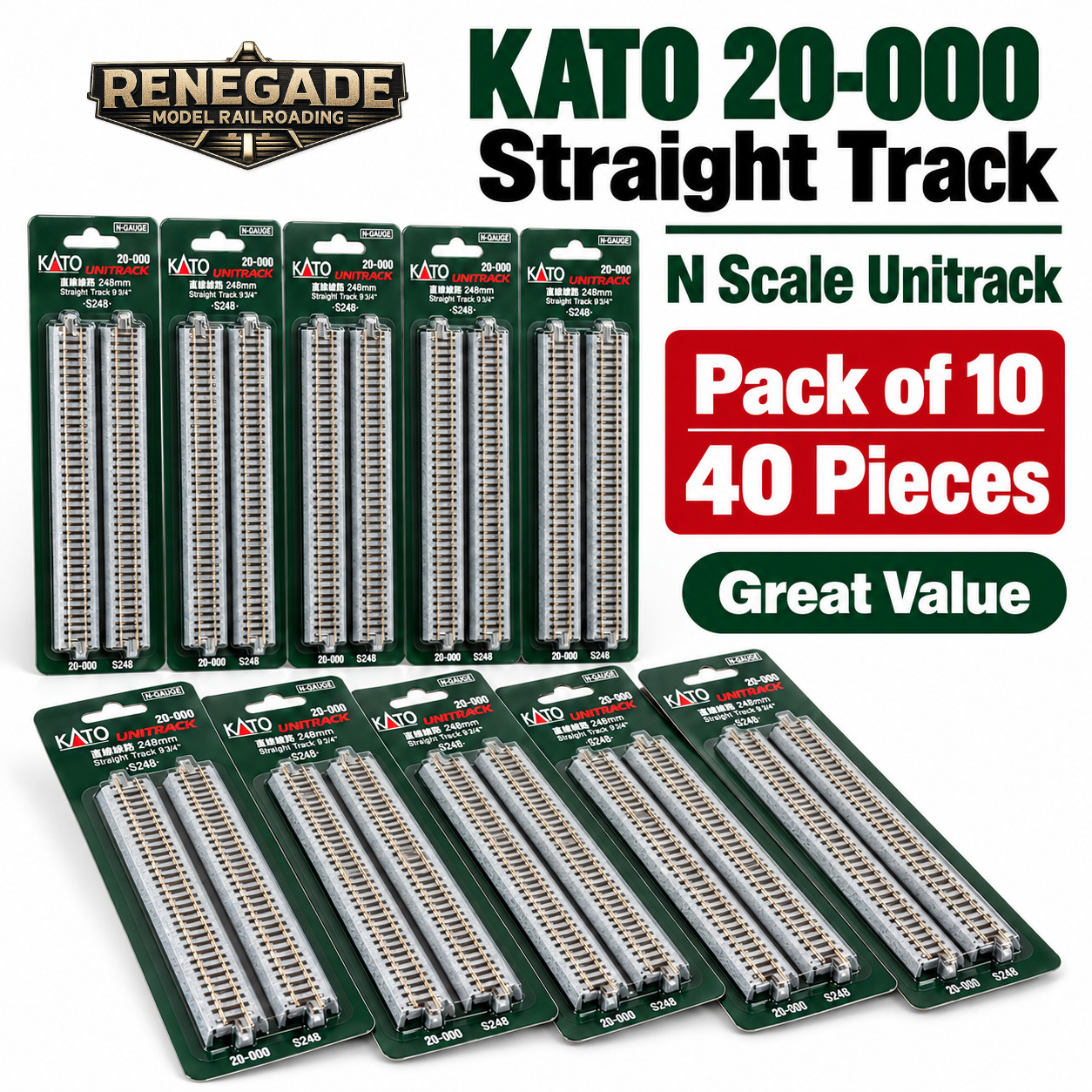 KATO 20-000 10 Packs N Scale Unitrack Straight (4 pcs) 248mm 9 3/4 KATO 20-000 10 Packs N Scale Unitrack Straight (4 pcs) 248mm 9 3/4
