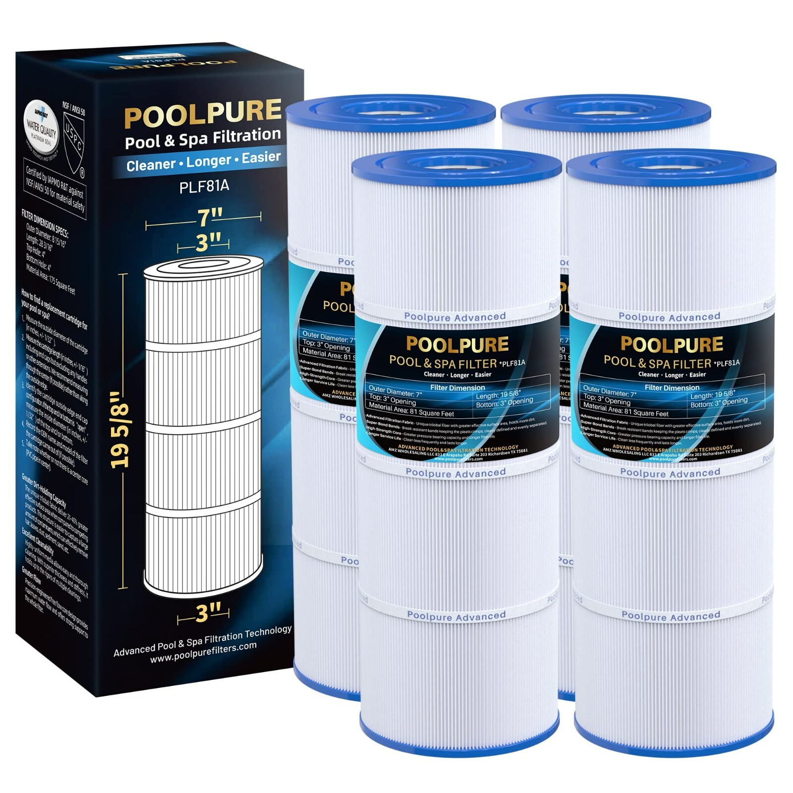 POOLPURE CX580XRE Pool Filter Replaces Hayward C580E, PA81-PAK4, Ultral-A3