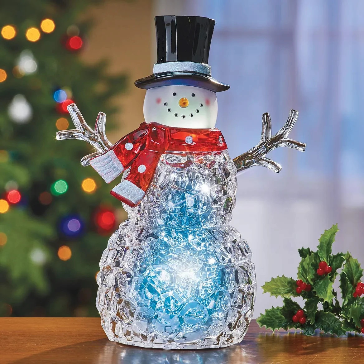 LED Lighted Color Changing Frosty Snowman Christmas Figurine Tabletop Home Decor