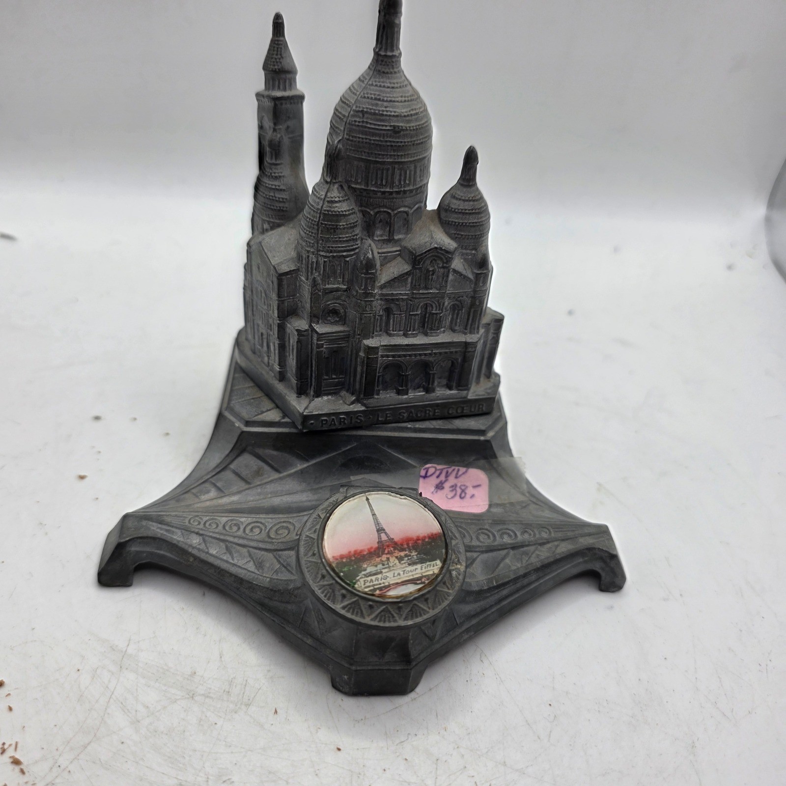Antique Paris Sacre Coeur Eiffel Tower Souvenir Inkwell French Pot Metal Antique Paris Sacre Coeur Eiffel Tower Souvenir Inkwell French Pot Metal