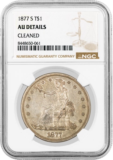 1877 S T$1 Trade Dollar Silver NGC AU Details Cleaned About Uncirculated Coin 1877 S T$1 Trade Dollar Silver NGC AU Details Cleaned About Uncirculated Coin