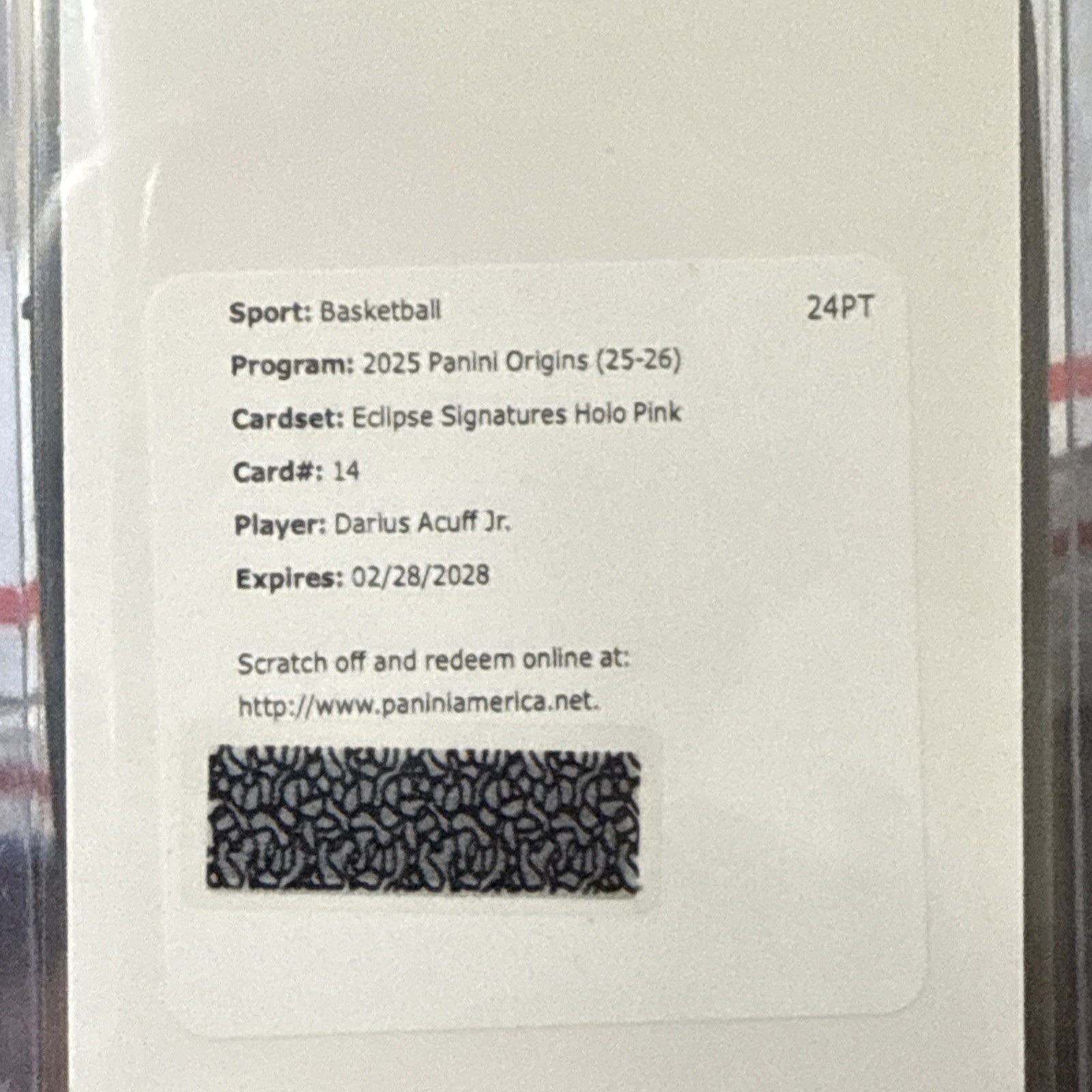 2025-26 Origins Darius Acuff Jr Eclipse Signatures Holo Pink Auto /25 Redemp. 2025-26 Origins Darius Acuff Jr Eclipse Signatures Holo Pink Auto /25 Redemp.