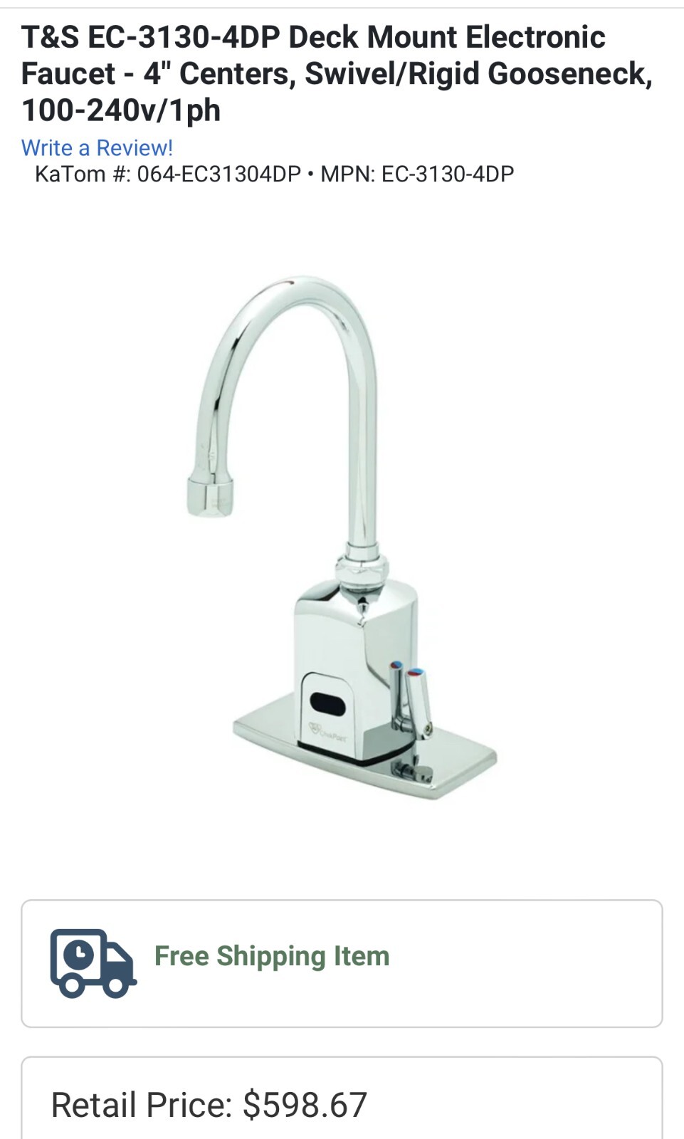 T&S Brass EC-3130-4DP Chekpoint Above Deck Electronic 4\ T&S Brass EC-3130-4DP Chekpoint Above Deck Electronic 4\