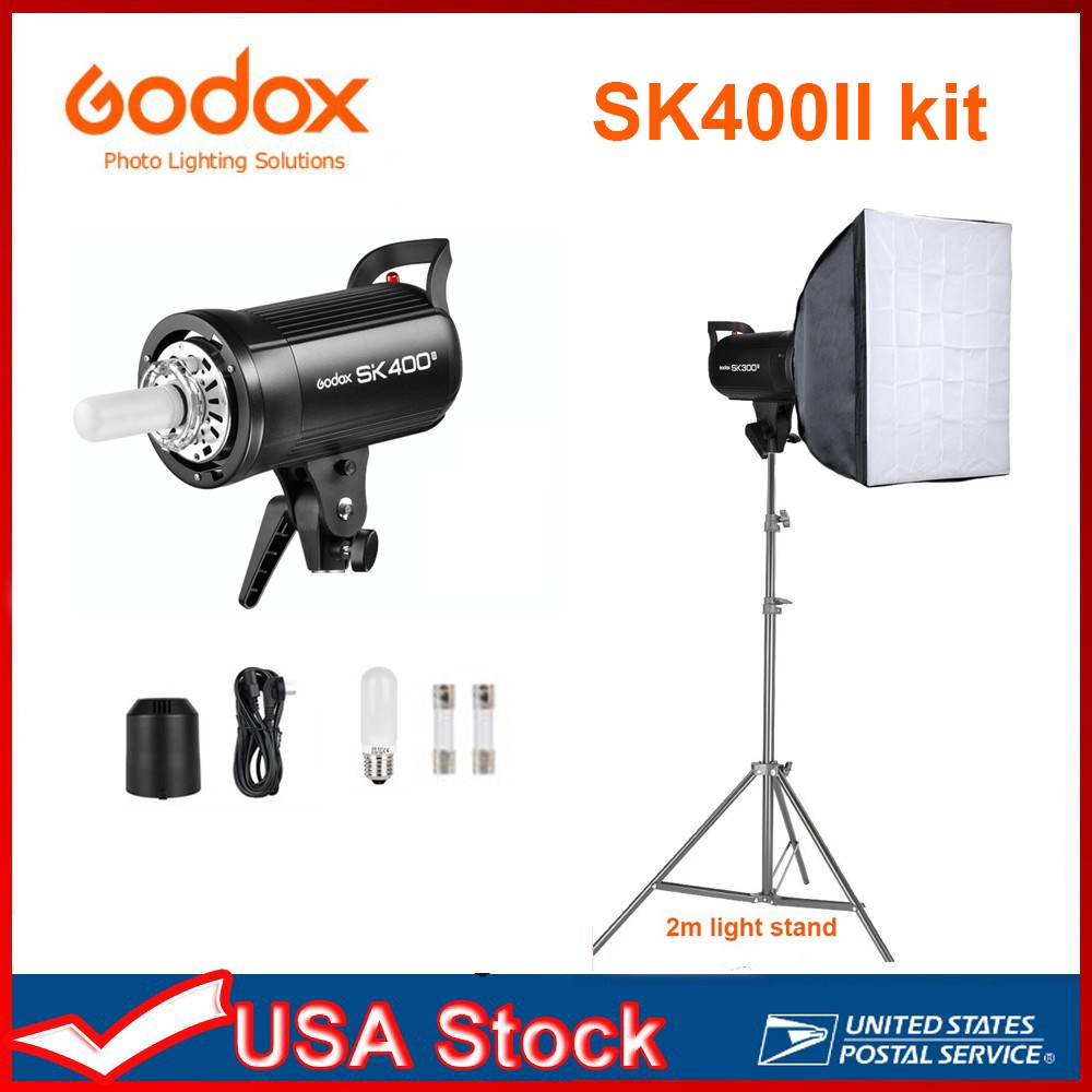 US Godox SK400II 400Ws Studio Flash Strobe+60*90cm Softbox 2m Stand Kit