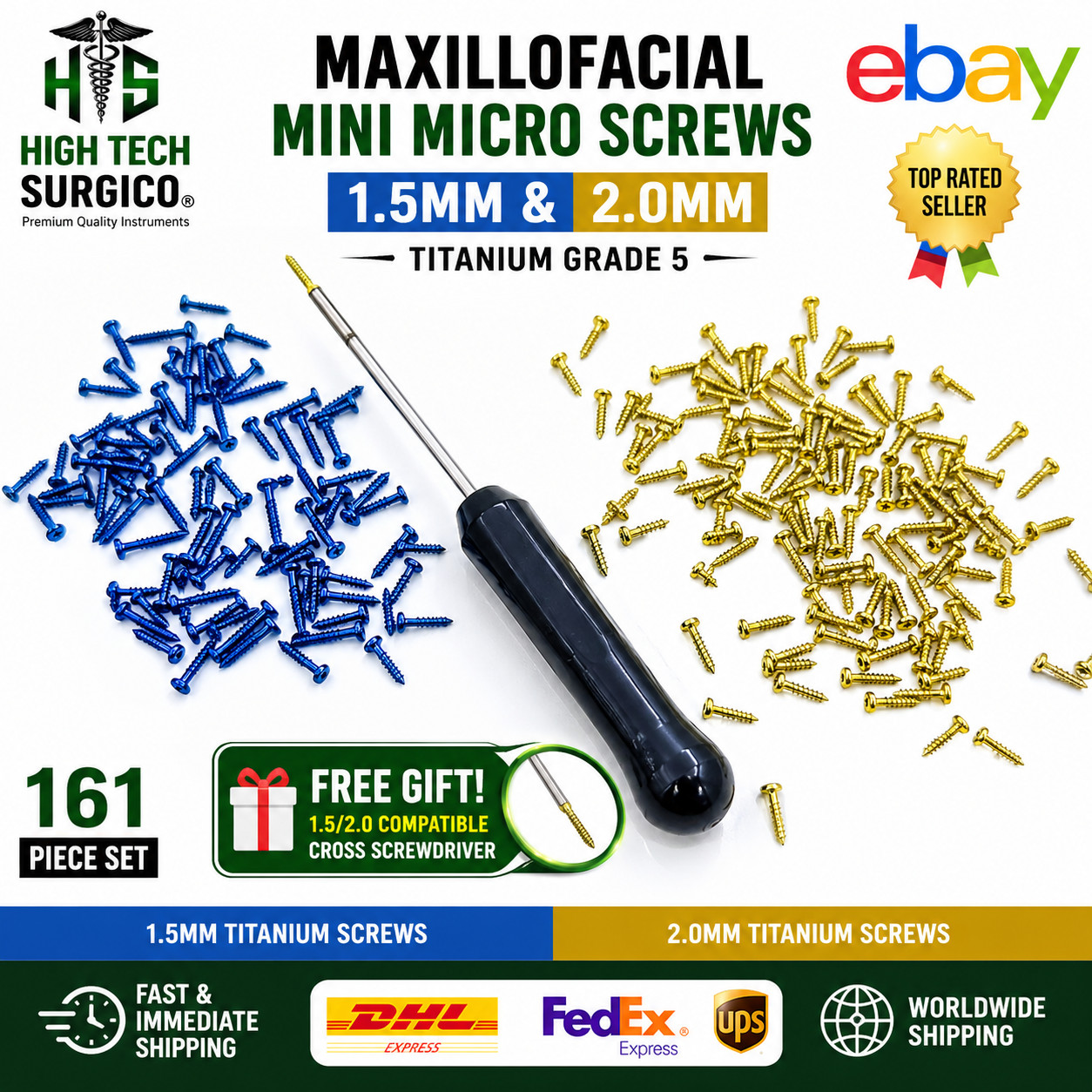 Máxillofáciàl Mini Micro Cross Head Screws 1.5mm Titanium + Driver 161pcs Máxillofáciàl Mini Micro Cross Head Screws 1.5mm Titanium + Driver 161pcs