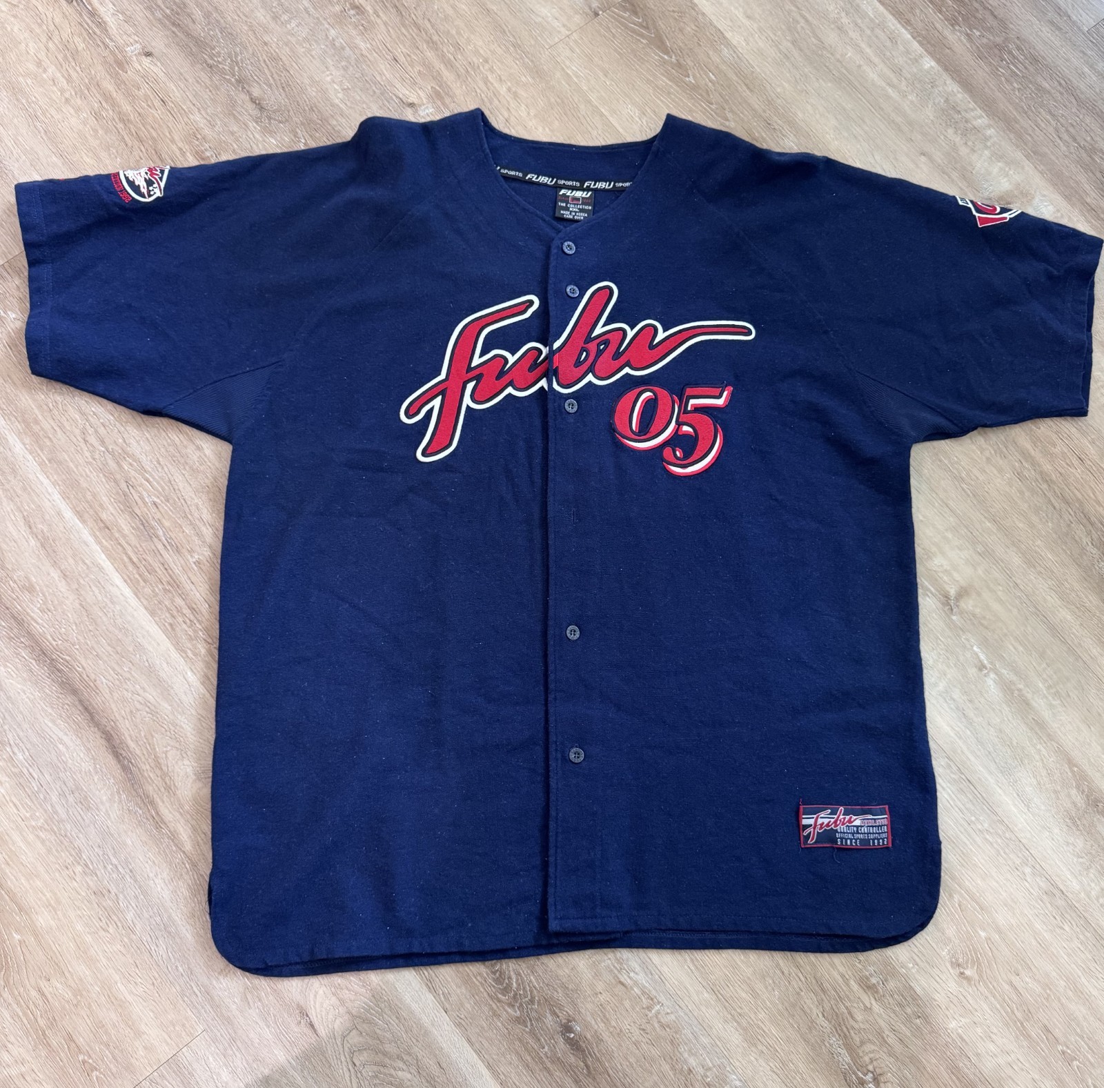Vintage FUBU Sports Baseball Jersey Sz XXL Navy Button Up 05 Collectors Edition